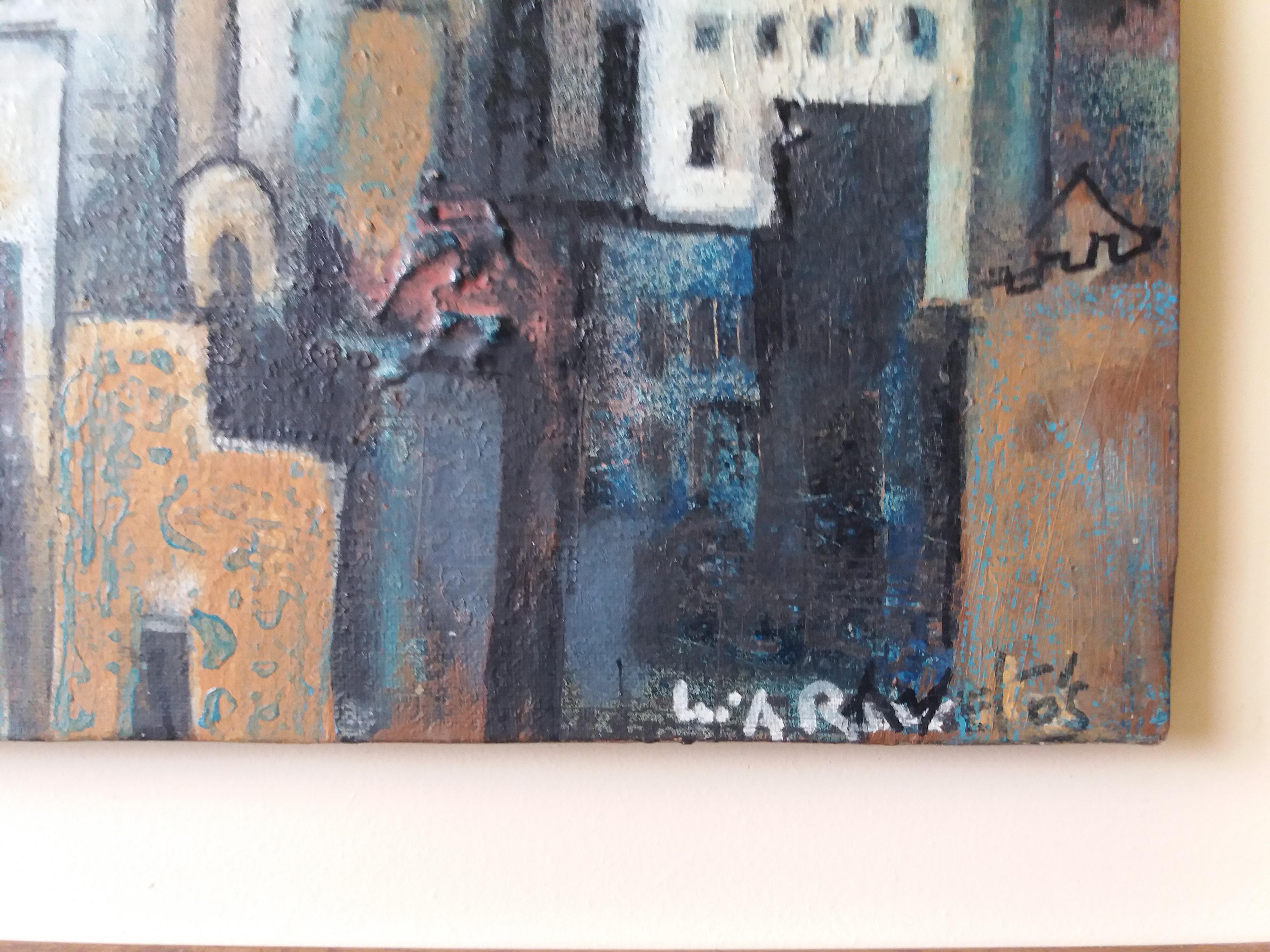 Raventos   Edifici  City Litle pittura acrilica espressionista originale - Painting Espressionista di Maria Asuncion Raventos