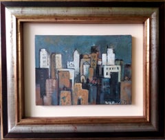 Raventos  9 Buildings  City Litle original expressionist acrylic painting