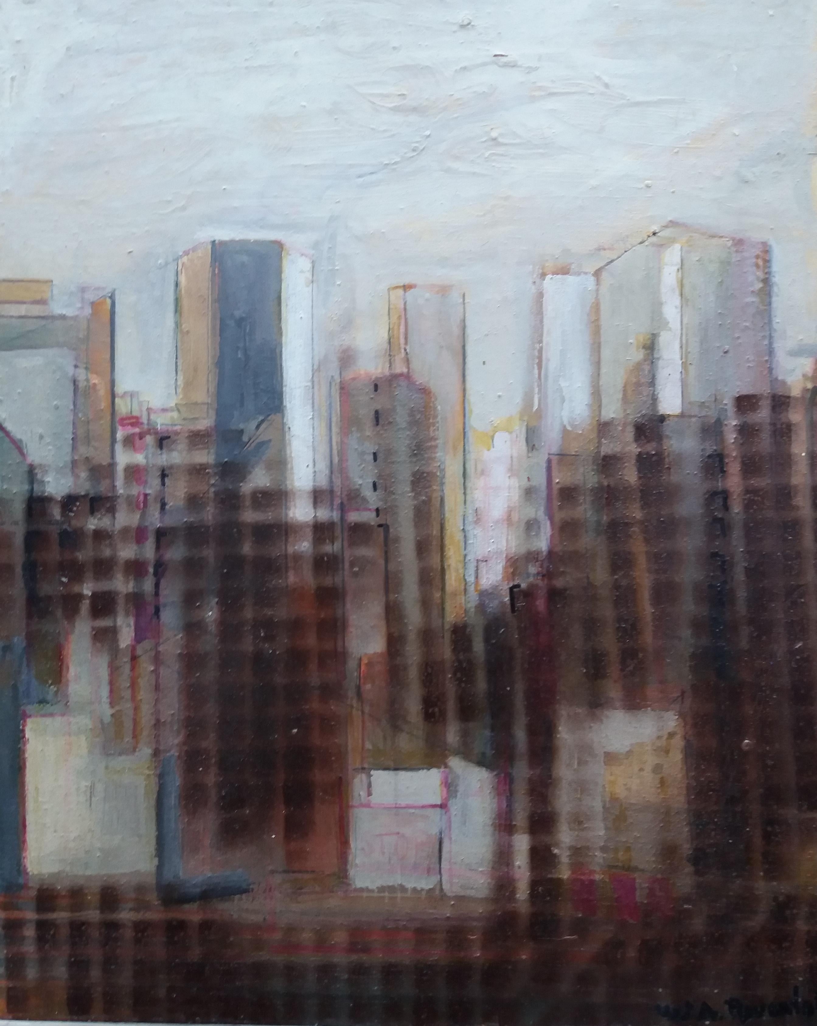 Raventos  Ciudad Chicago pintura acrílica expresionista original - Painting de Maria Asuncion Raventos