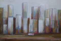 Raventos  Citty original expressionist acrylic painting