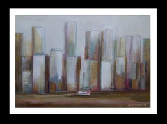 Raventos   Citty original expressionist acrylic painting