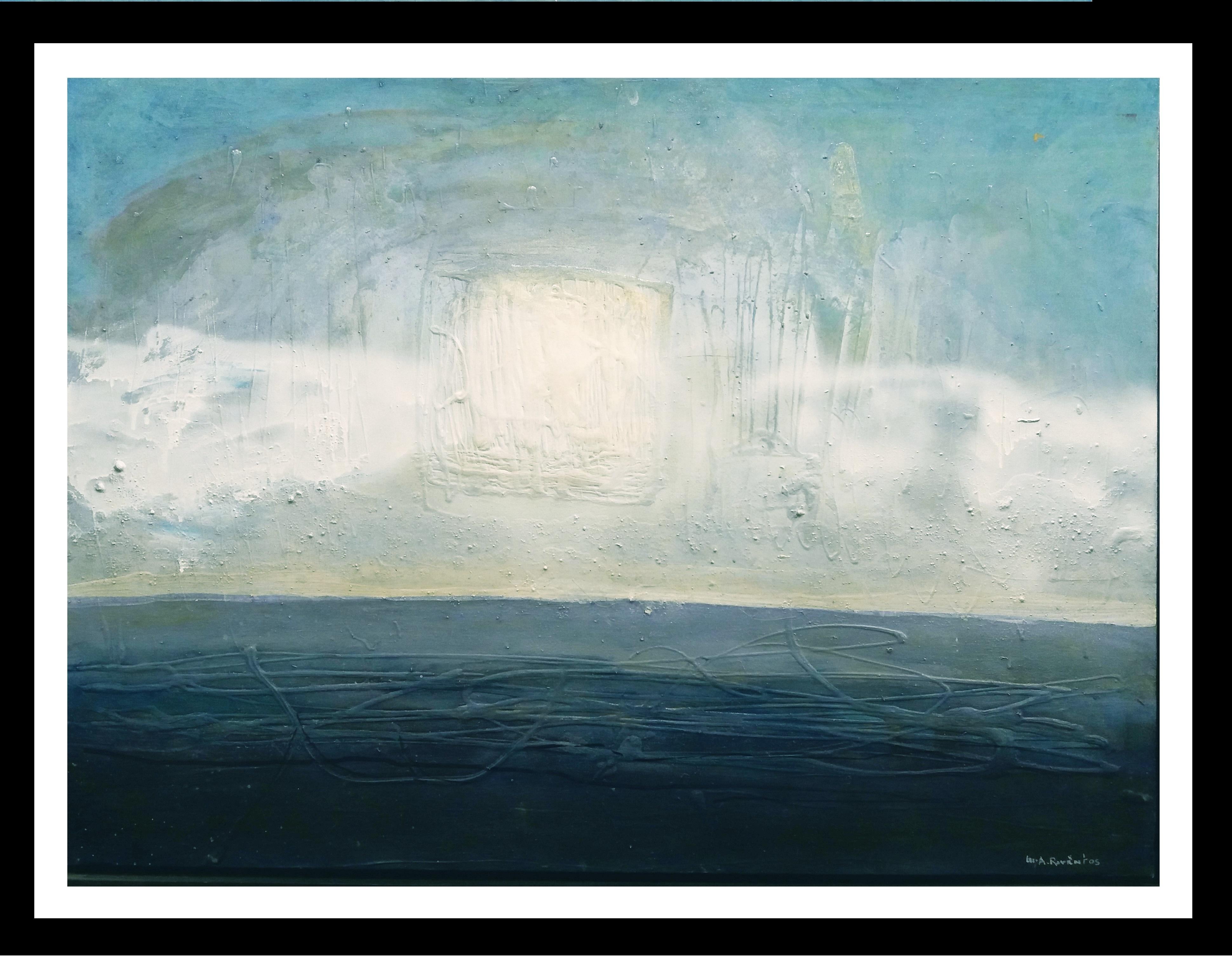 Maria Asuncion Raventos Landscape Painting – Raventos Dunkelblau   original expressionistisches Acryl