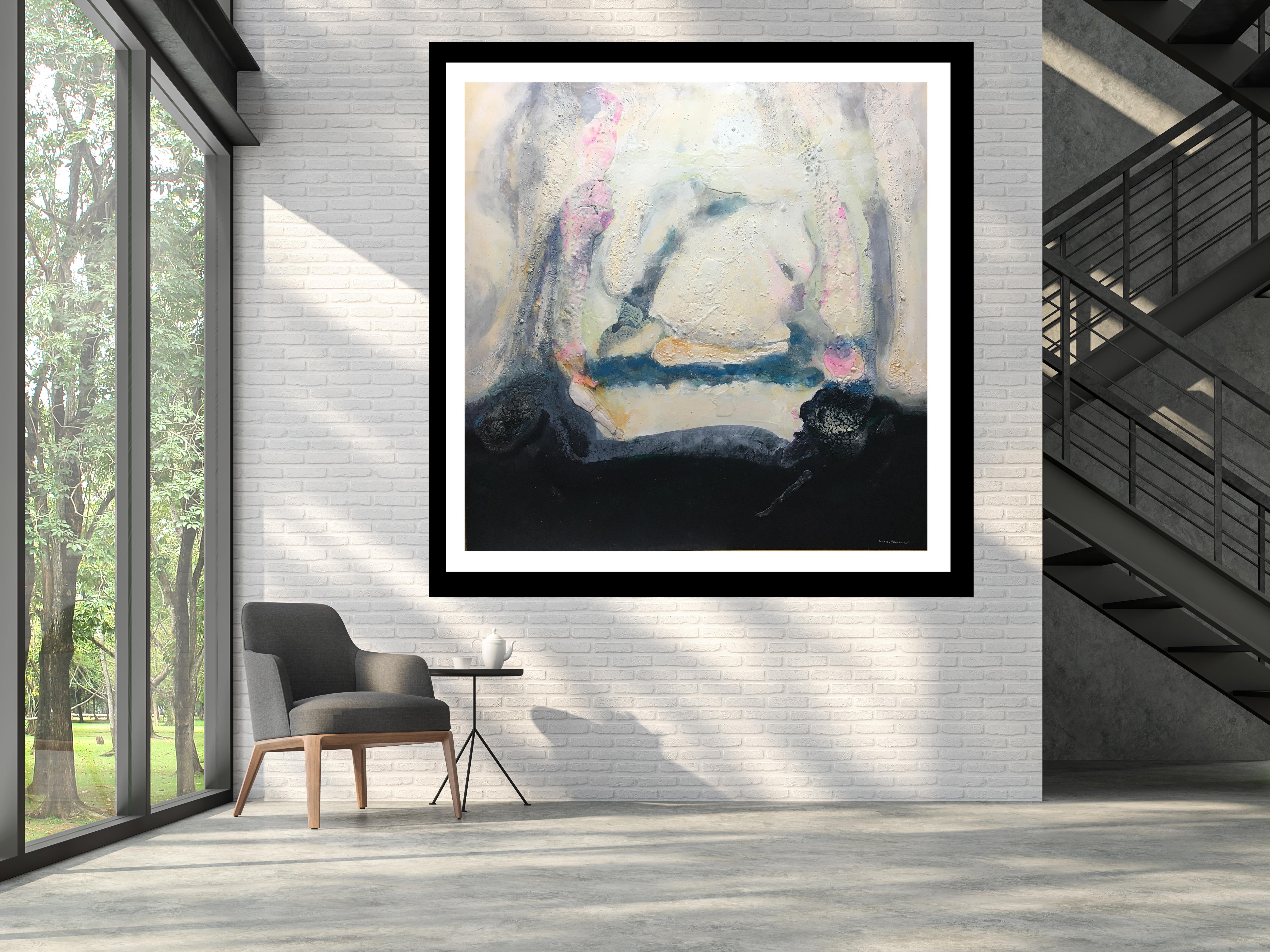 RAVENTOS  Alba astratta Quadro astratto a tecnica mista originale in bianco e blu in vendita 1