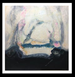 RAVENTOS  Amanecer abstracto Azul y blanco pintura original abstracta en técnica mixta