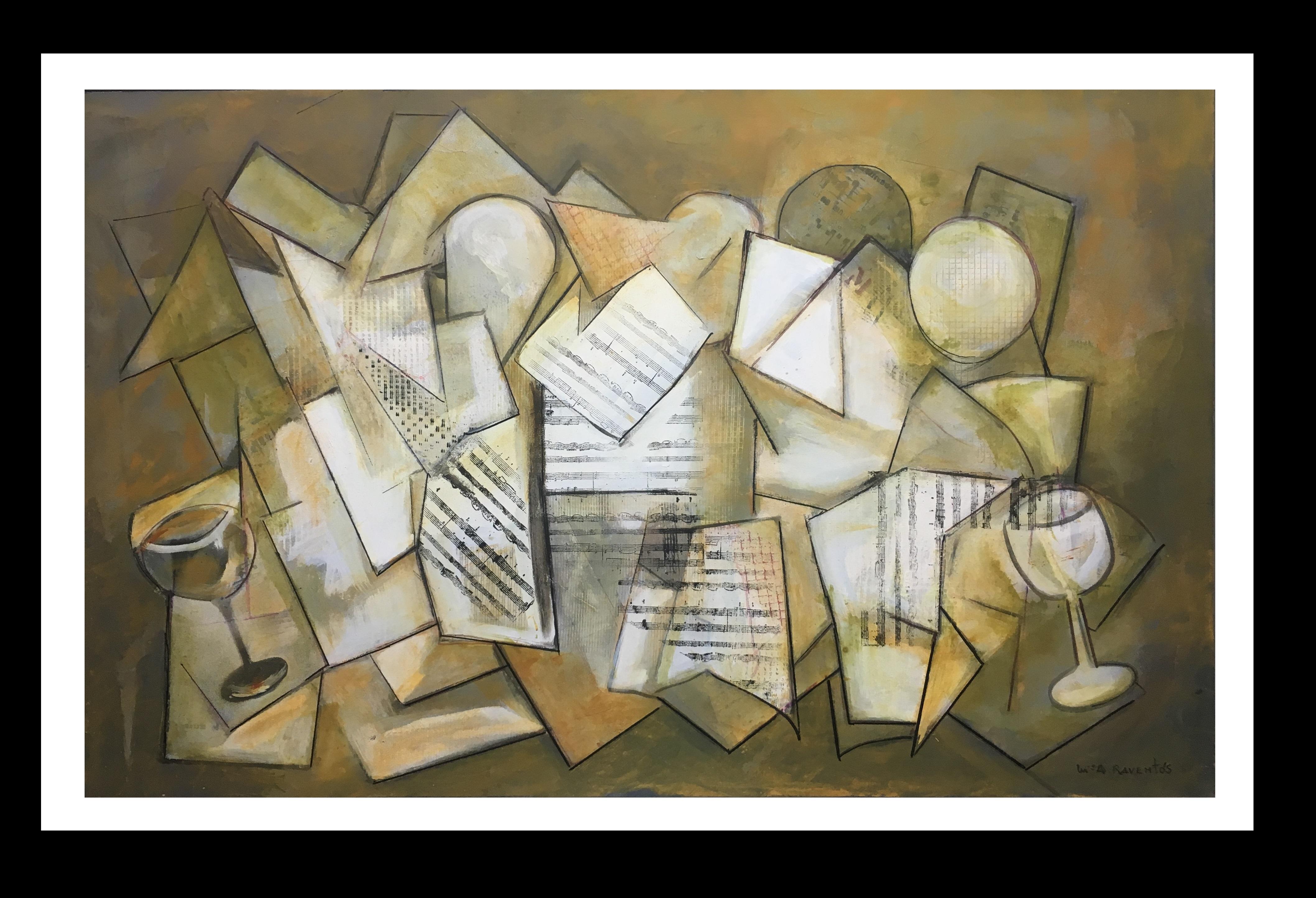 Maria Asuncion Raventos Abstract Painting - Raventos   Geometric Figures Golden Browns  White