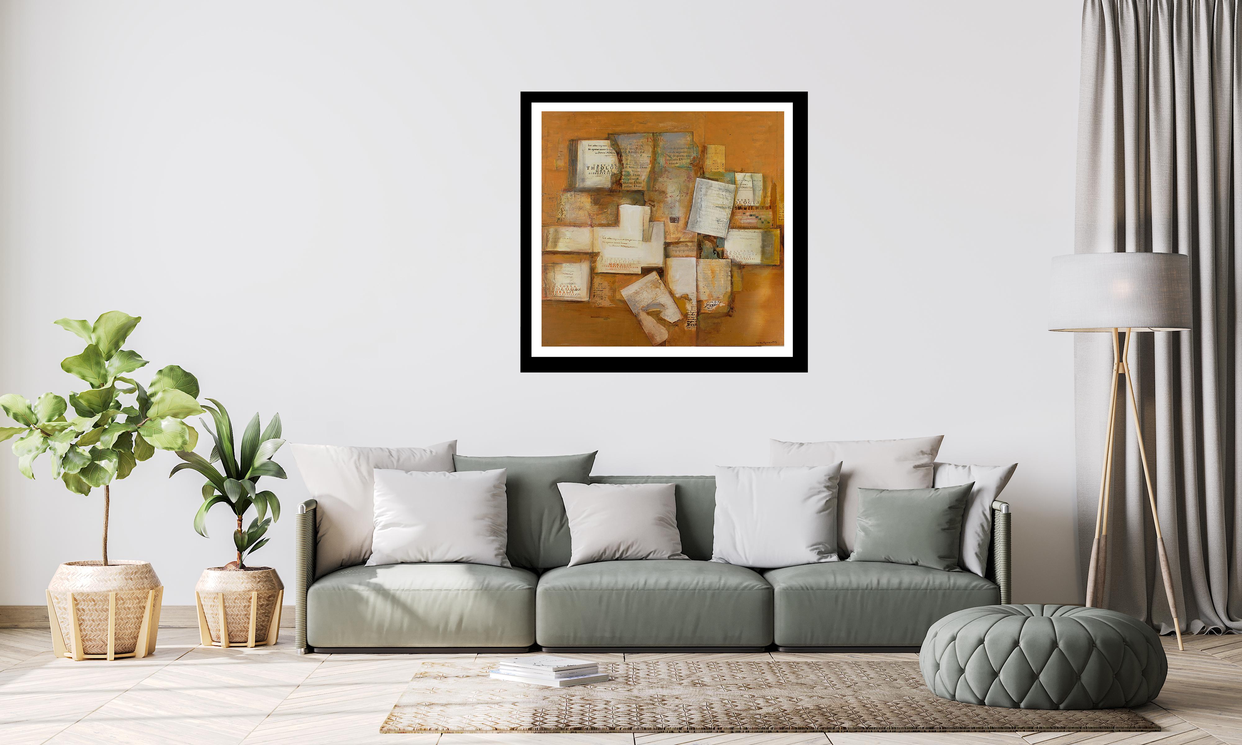 Raventos  Goldene   Bigli  quadratisch   Original expressionistisches Leinwand-Acryl im Angebot 5