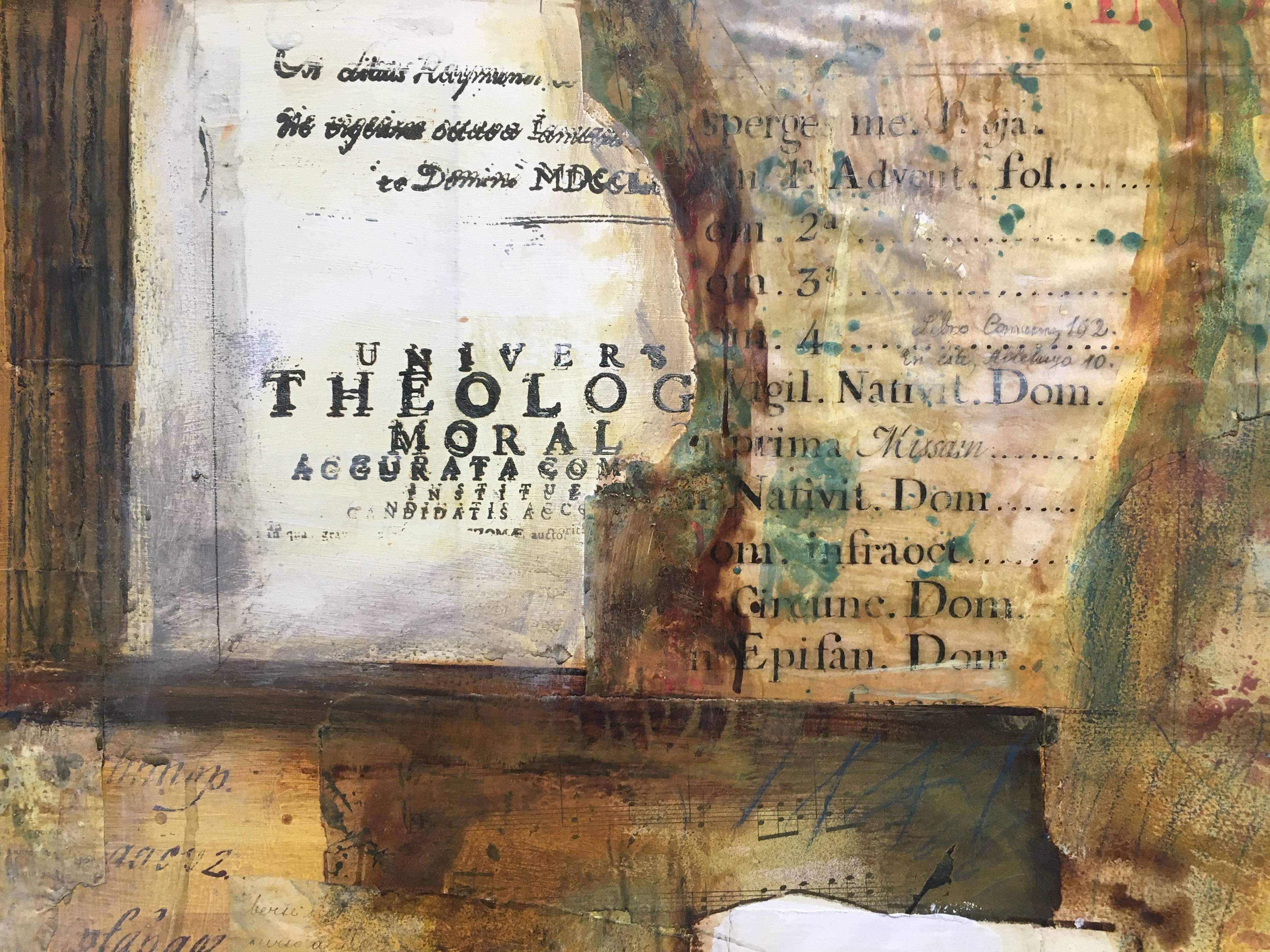 Raventos  Goldene   Bigli  quadratisch   Original expressionistisches Leinwand-Acryl im Angebot 1