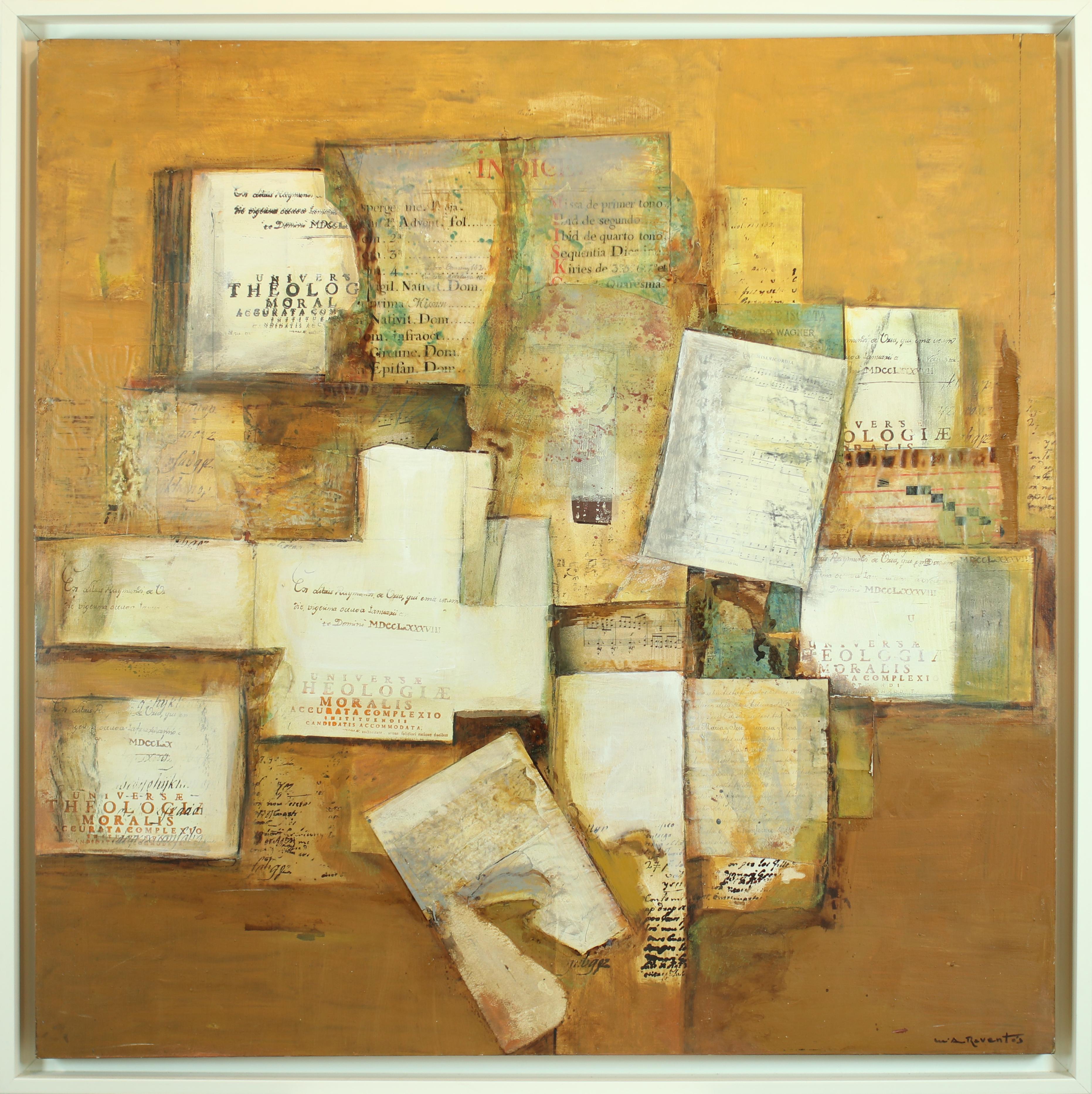 Raventos  Goldene   Bigli  quadratisch   Original expressionistisches Leinwand-Acryl im Angebot 3