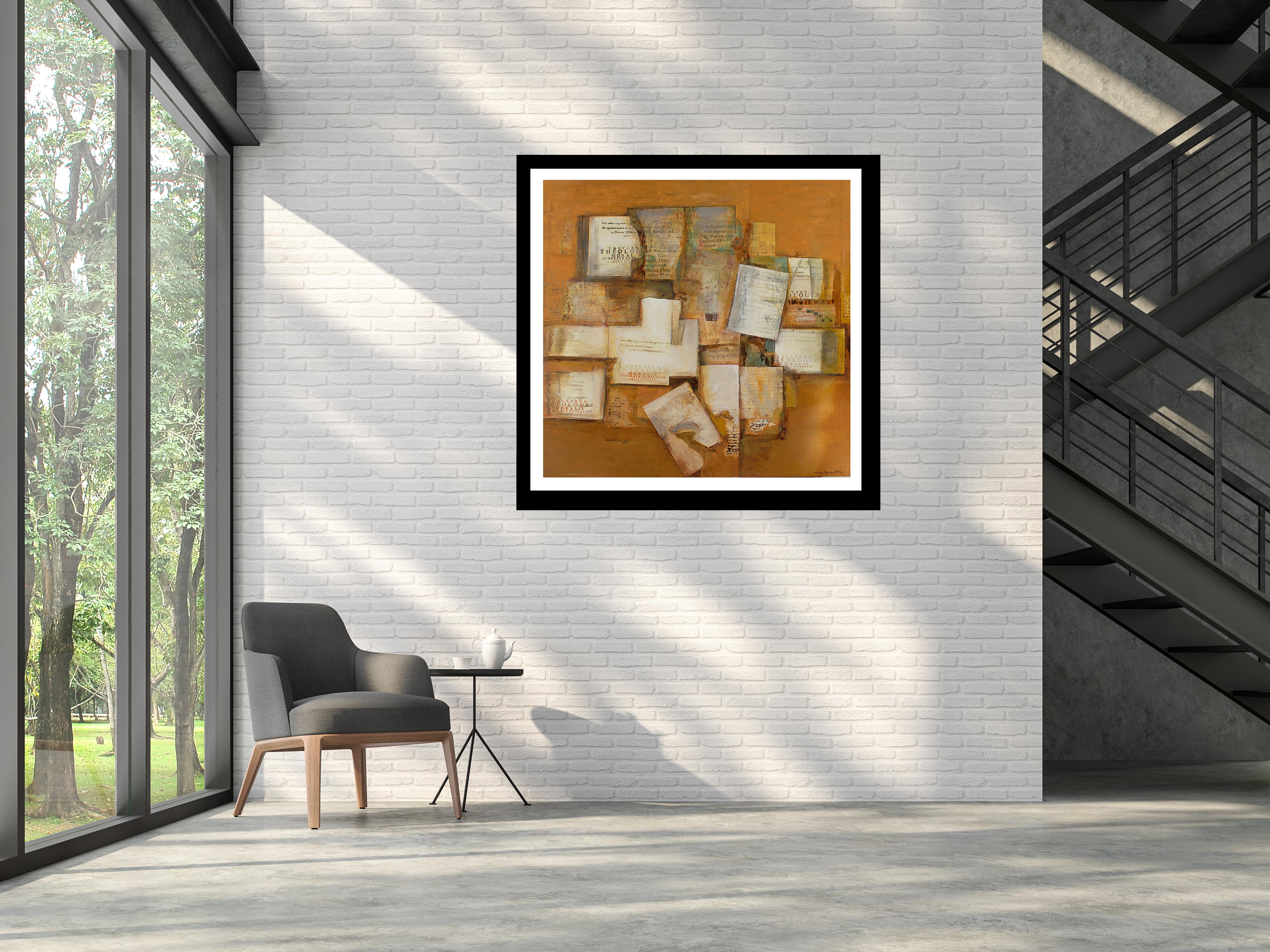 Raventos  Goldene   Bigli  quadratisch   Original expressionistisches Leinwand-Acryl im Angebot 4