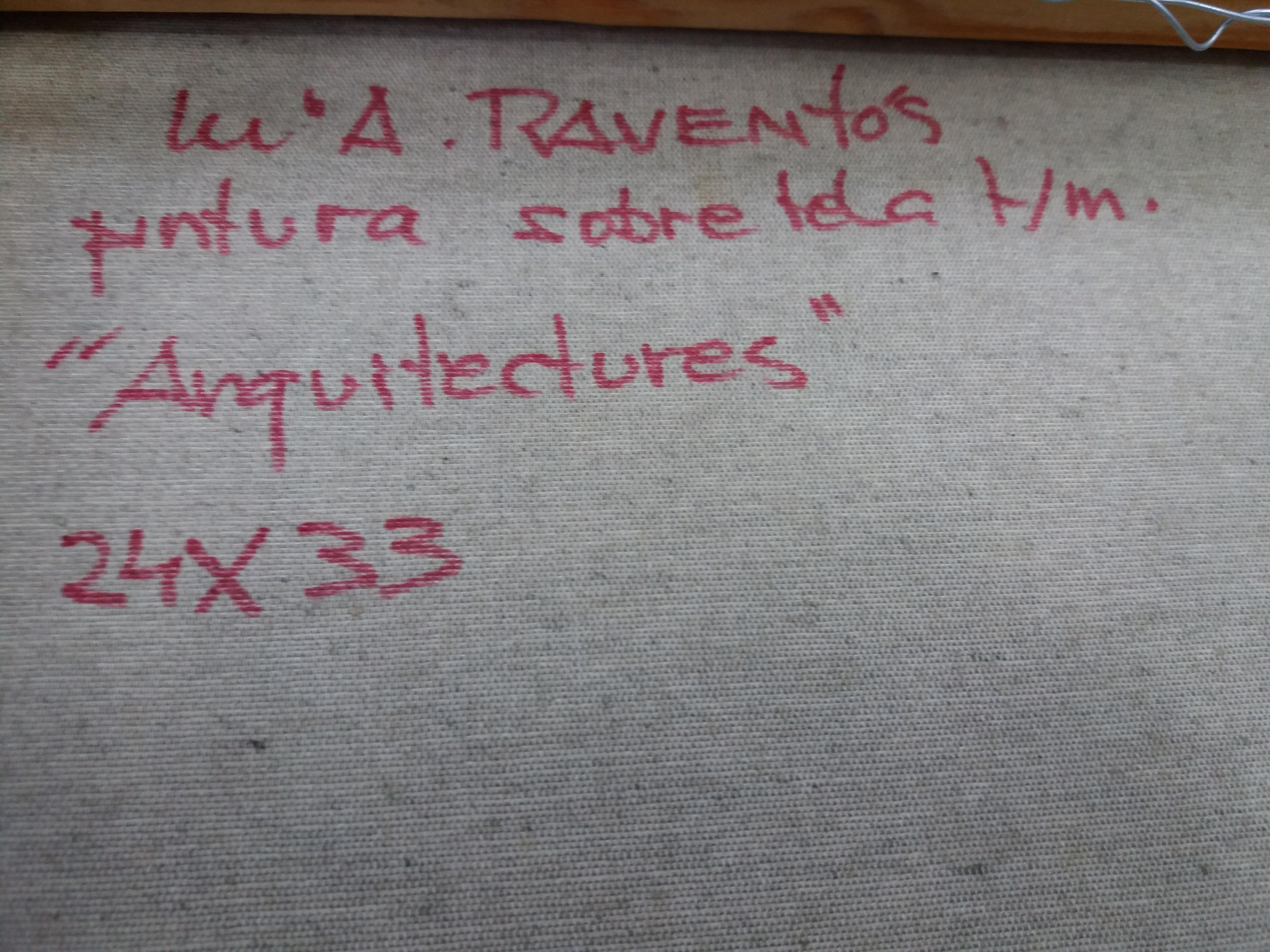 arquitecturas pintura expresionista original en técnica mixta. 
RAVENTÓS Mª Assumpció - (San Sadurní d'Anoia, Barcelona 1930).
Raventos se formó en la elitista Escuela de Bellas Artes de Sant Jordi de Barcelona.
Raventós amplió sus estudios de