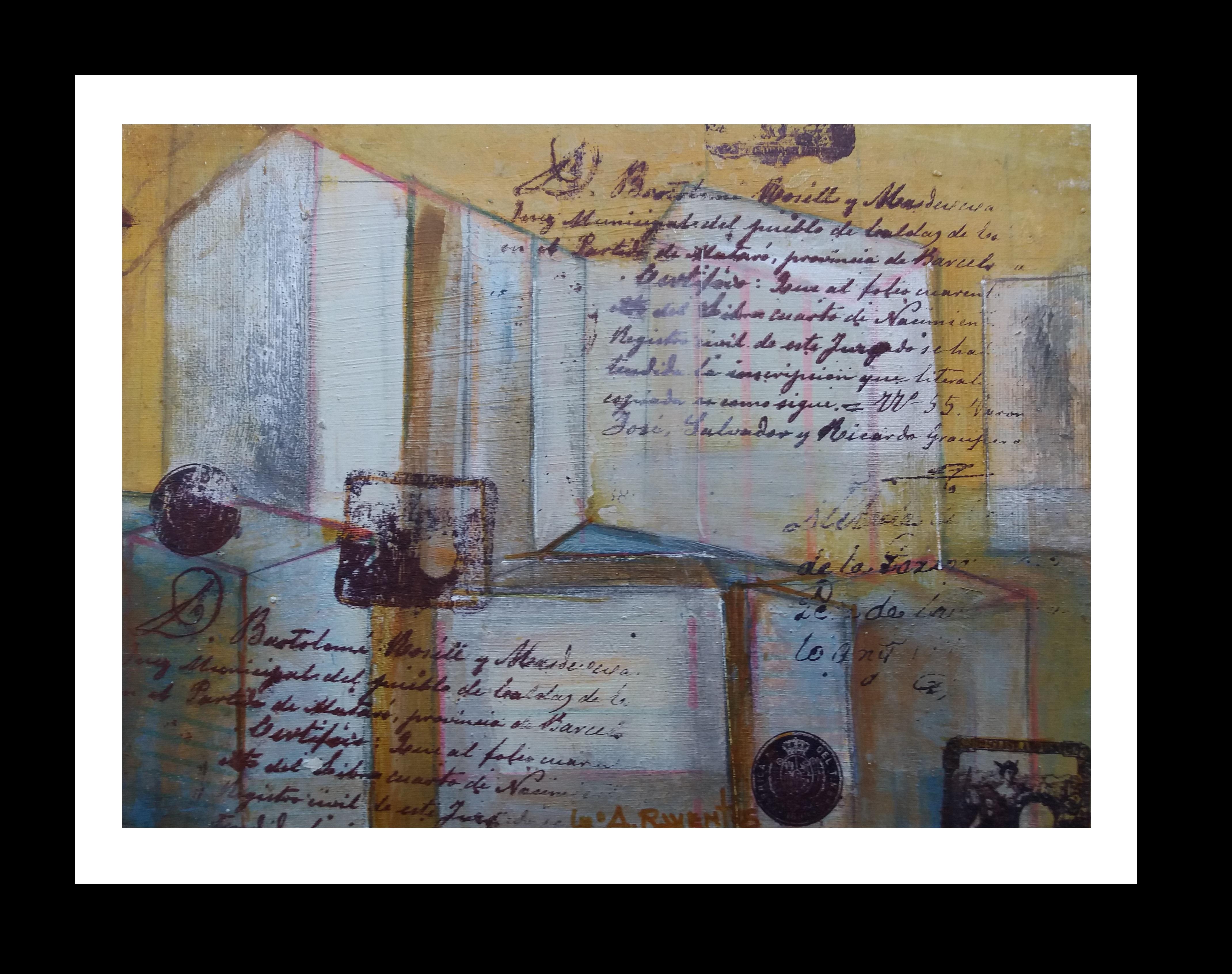 Raventos  Dorado  Amarillo  abstracto  Pequeño. original expresionista técnica mixta