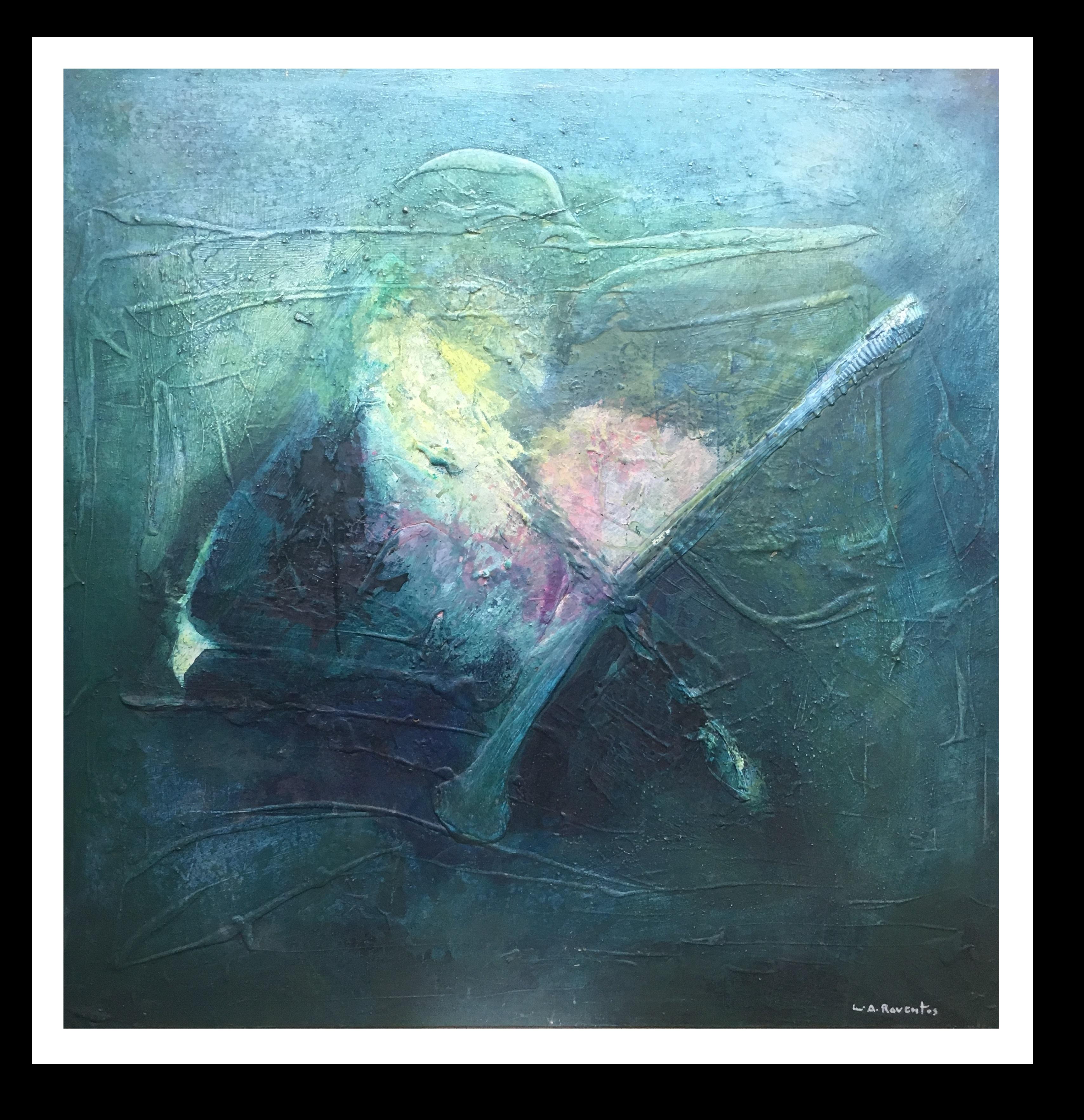 RAVENTOS  Grüner Platz Bigli  Originales abstraktes Gemälde in Mischtechnik – Painting von Maria Asuncion Raventos