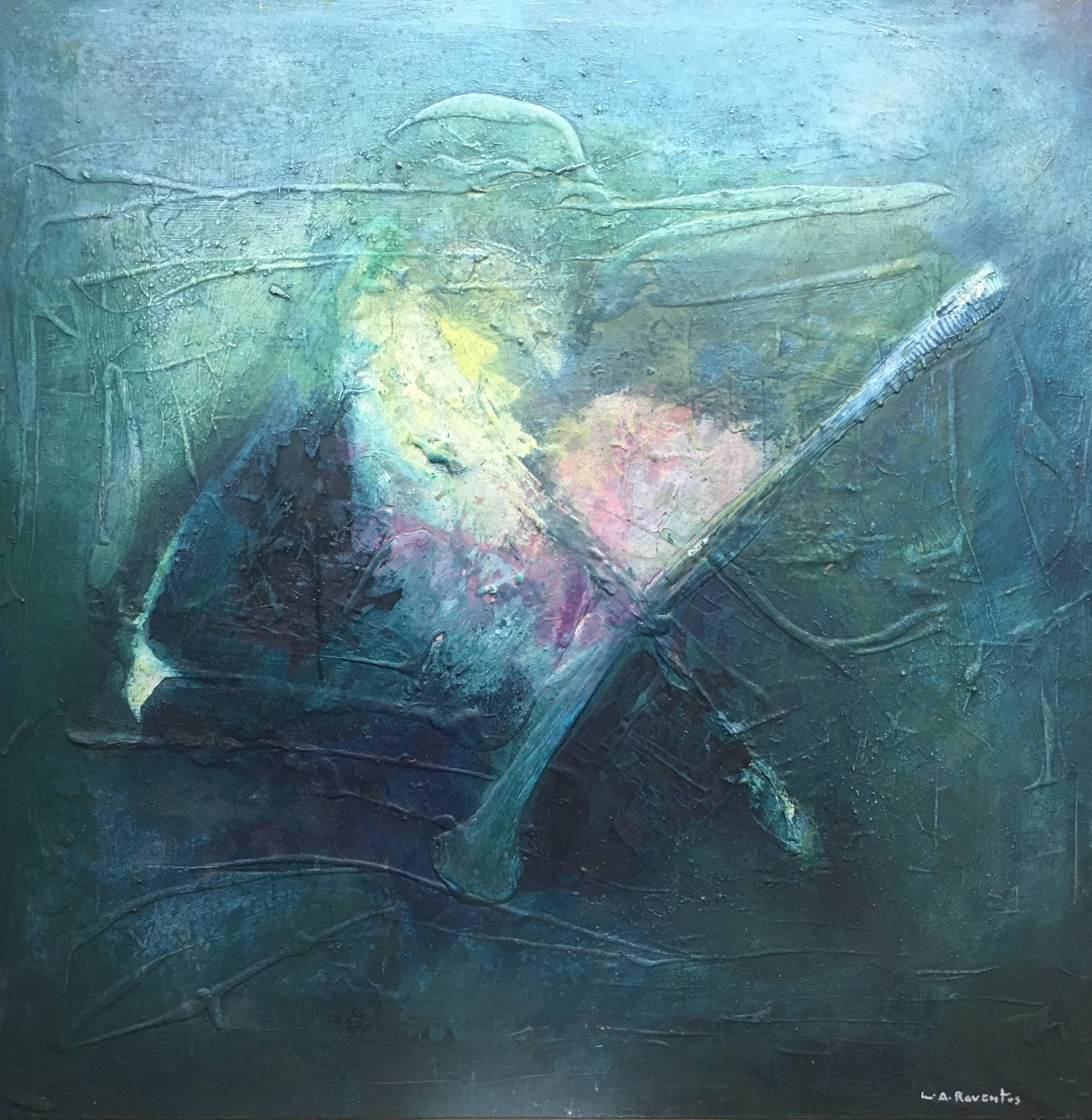 RAVENTOS  Grüner Platz Bigli  Originales abstraktes Gemälde in Mischtechnik (Abstrakt), Painting, von Maria Asuncion Raventos