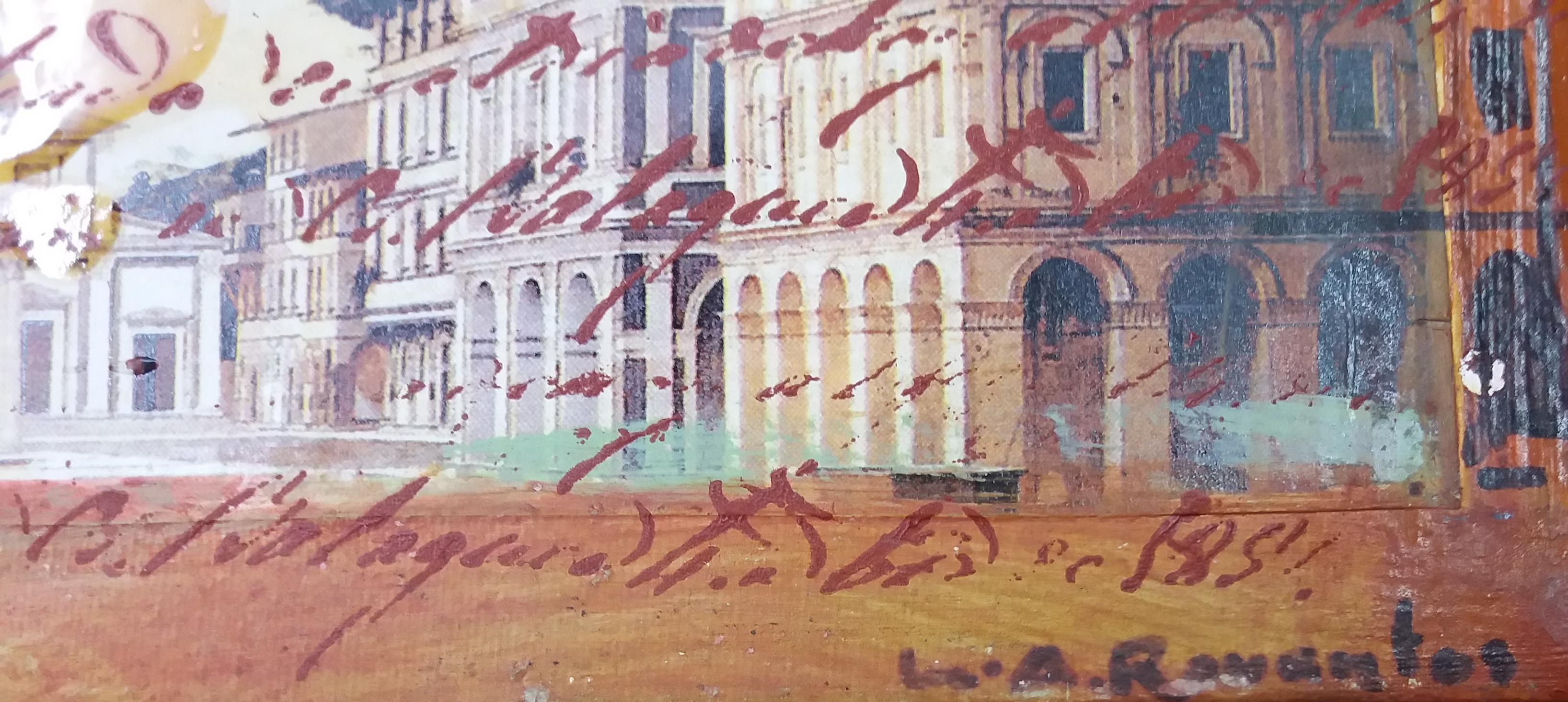 Raventos  Litle Vertical Roma Original expressionistisches Acrylgemälde, Lithographie (Braun), Landscape Painting, von Maria Asuncion Raventos