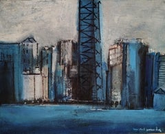Raventos  Little City original expressionist mixed media