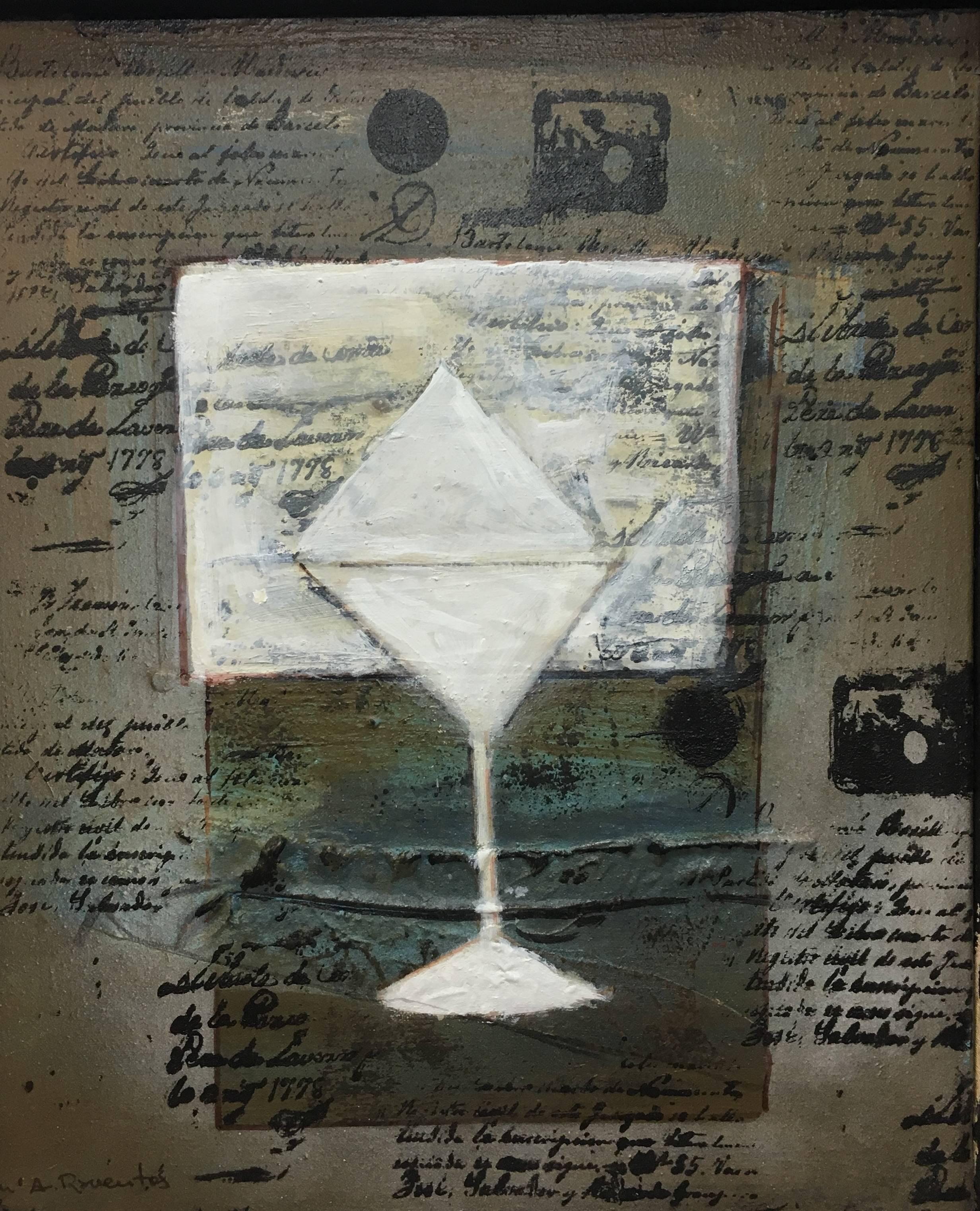 Raventos  Little  Vertical  original abstract mixed media - Painting by Maria Asuncion Raventos