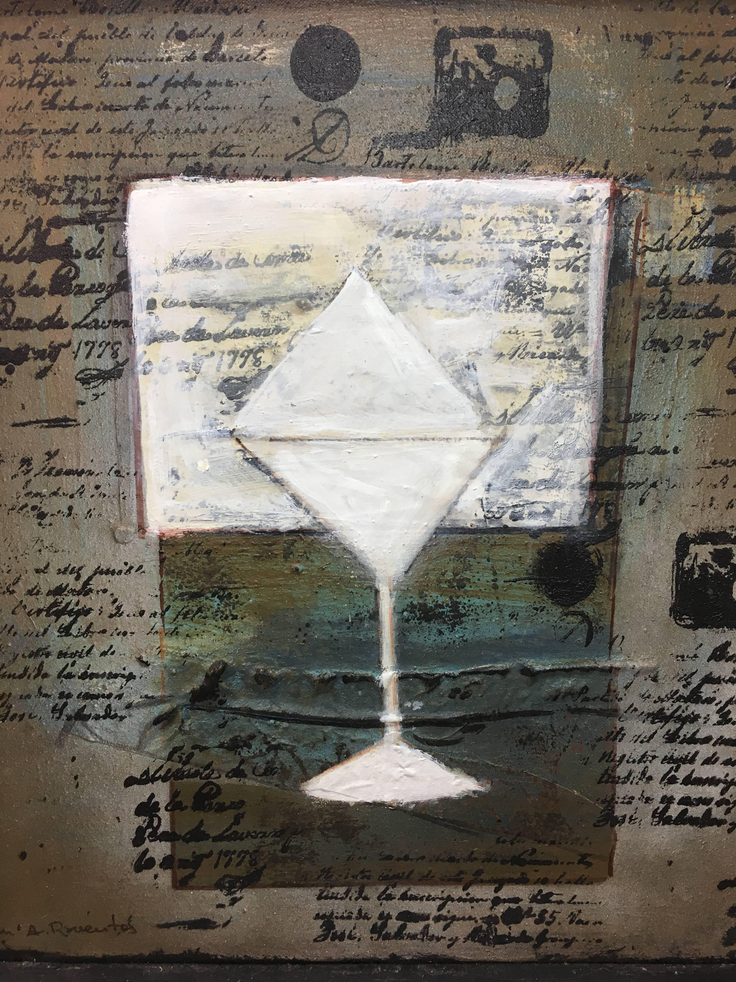 Raventos  Little  Vertical  original abstract mixed media - Abstract Painting by Maria Asuncion Raventos