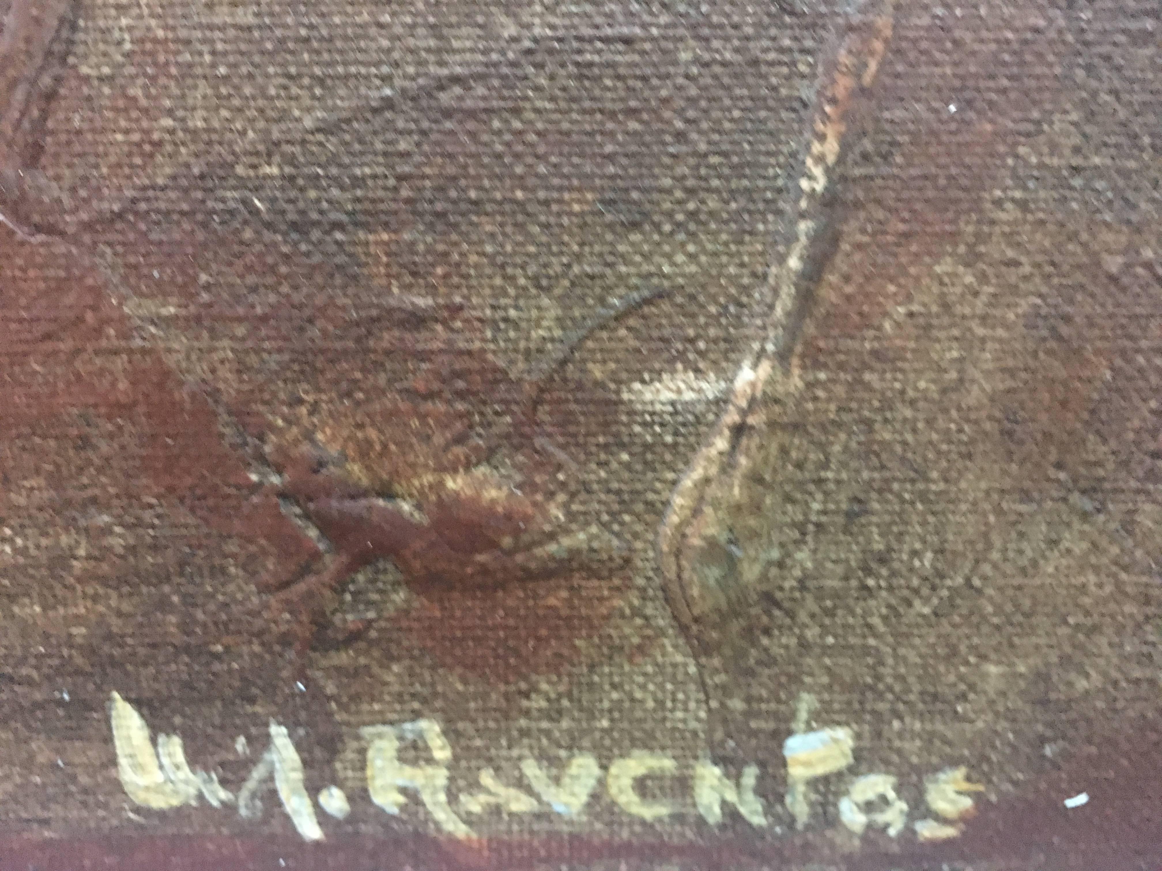 Raventos  Ocher  Informalisme  original abstract mixed media painting - Brown Abstract Painting by Maria Asuncion Raventos