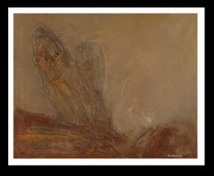 Raventos Ocher Informalisme original abstract mixed media painting