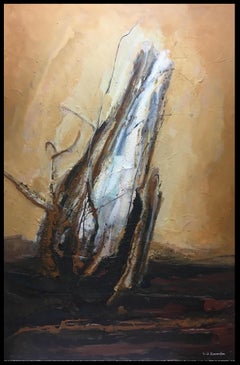 Raventos Ocher Vertical Big original abstract mixed media painting