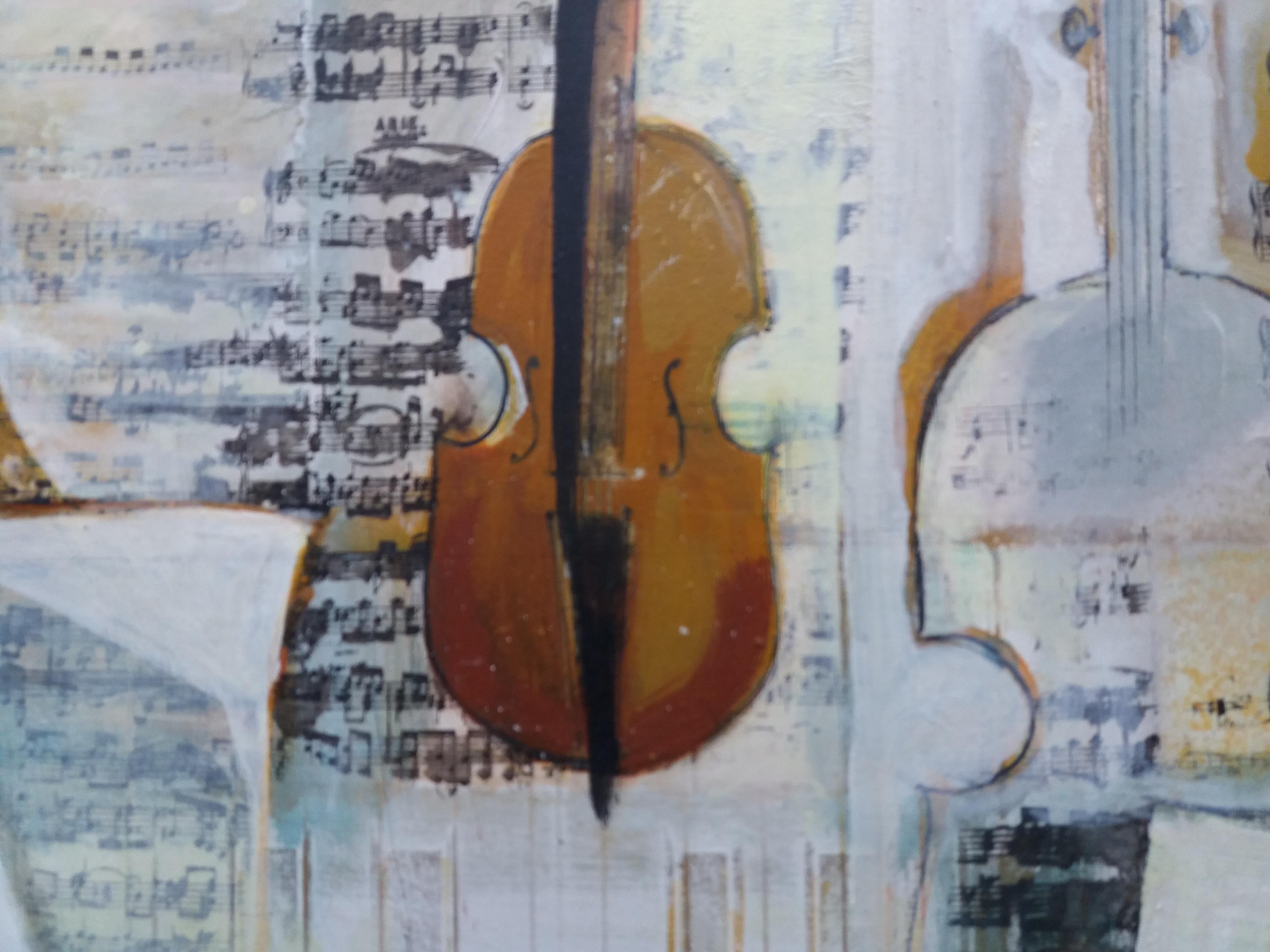 Raventos  MUSICA DI RAGAZZO Violino originale pittura acrilica espressionista - Interior Painting Nero di Maria Asuncion Raventos