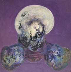 Raventos Square Big Lilac Acrylic Painting, Abstract, 1990s