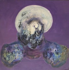 Raventos Square Big Lilac Acrylic Painting, Abstract, 1990s