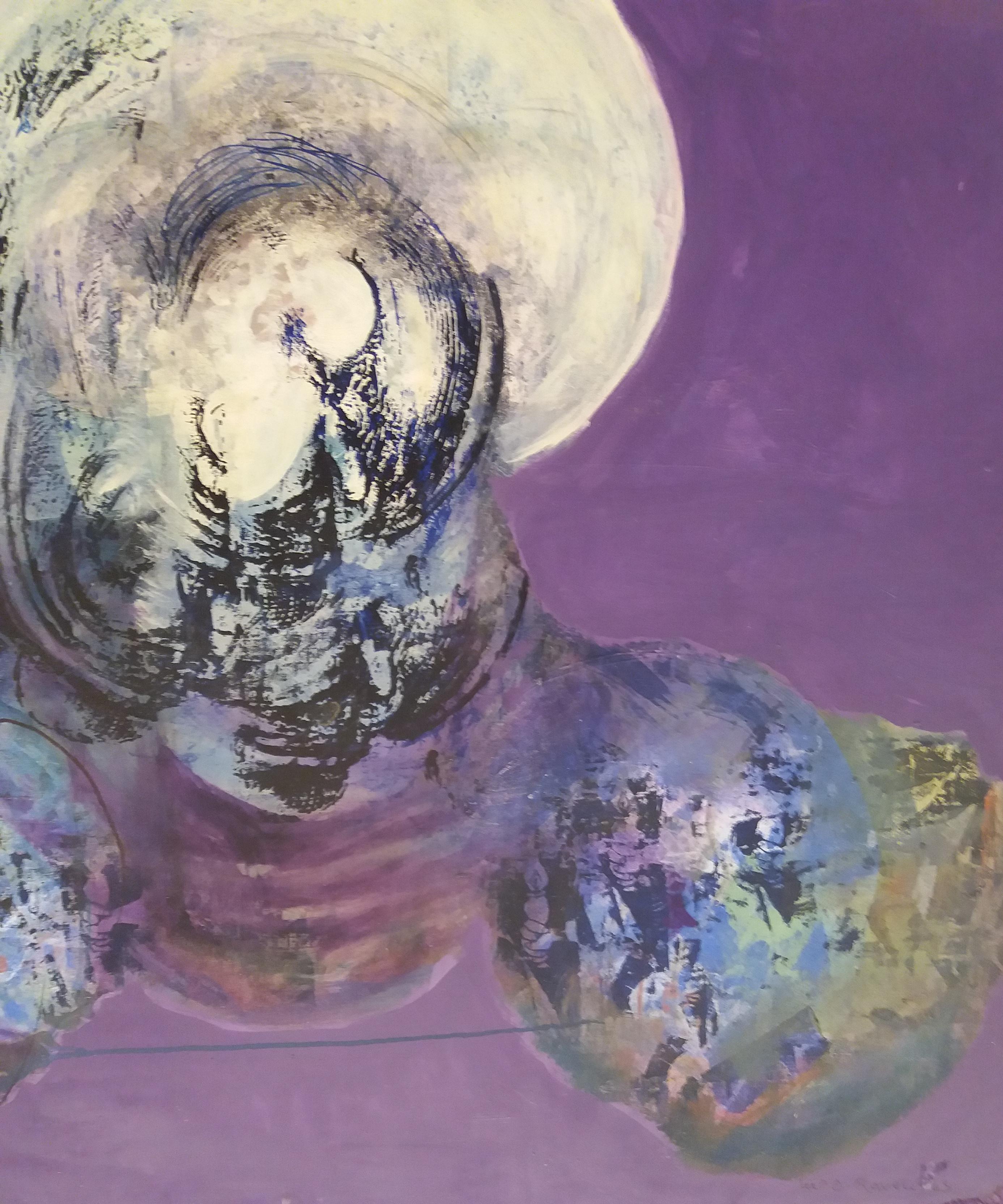 Raventos  Square  Big   Lilac. original painting - Gray Abstract Painting by Maria Asuncion Raventos