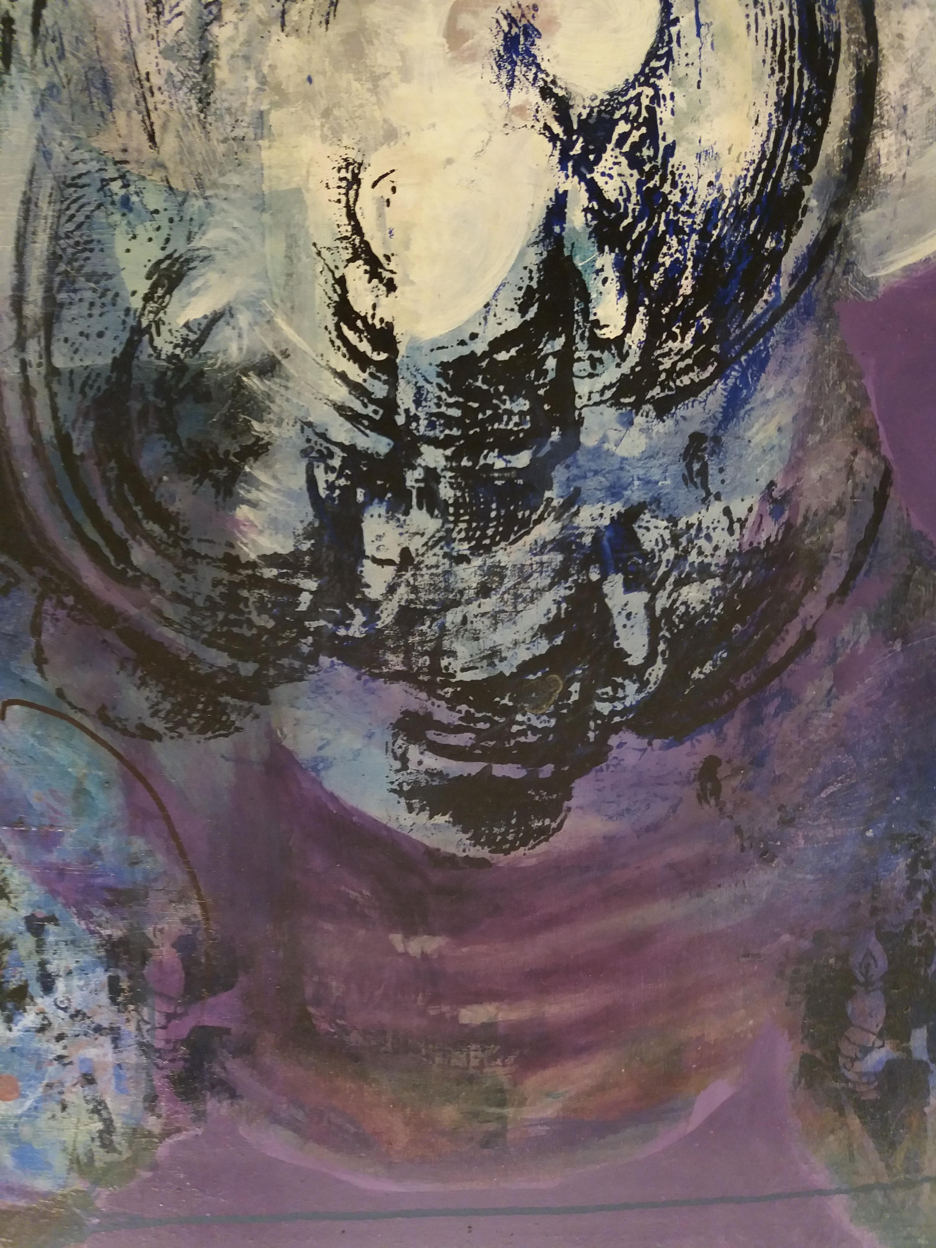 Fecundacion original painting
Raventos trained at the elite Sant Jordi School of Fine Arts in Barcelona.
Raventós expanded her studies in etching and lithography at the Friedlaender workshop (Paris) and Smithsonian Institute in Washington D.C. She