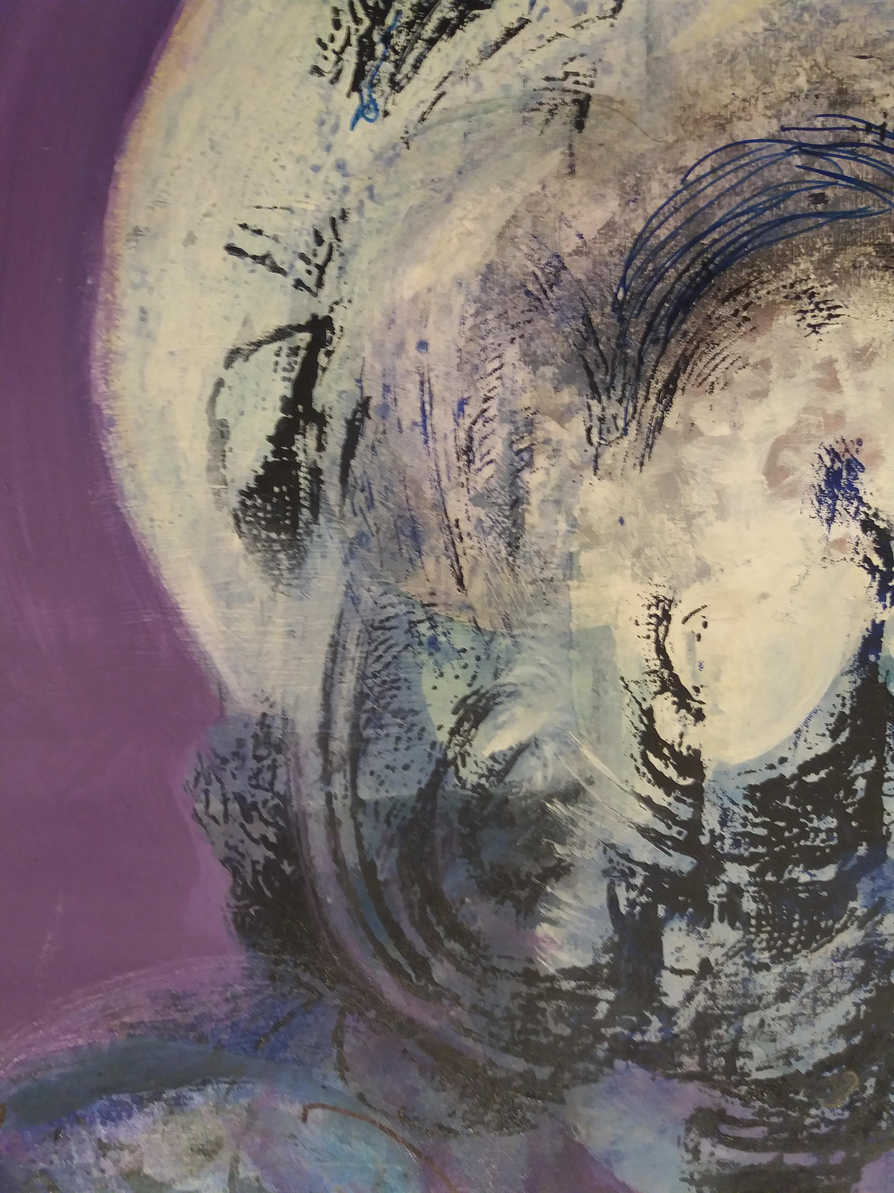 Raventos  quadratisch  Bigli   Flieder. Originalgemälde im Angebot 1