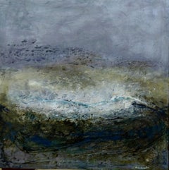 Raventos. Square. Green PAISAJE original abstract mixed media painting