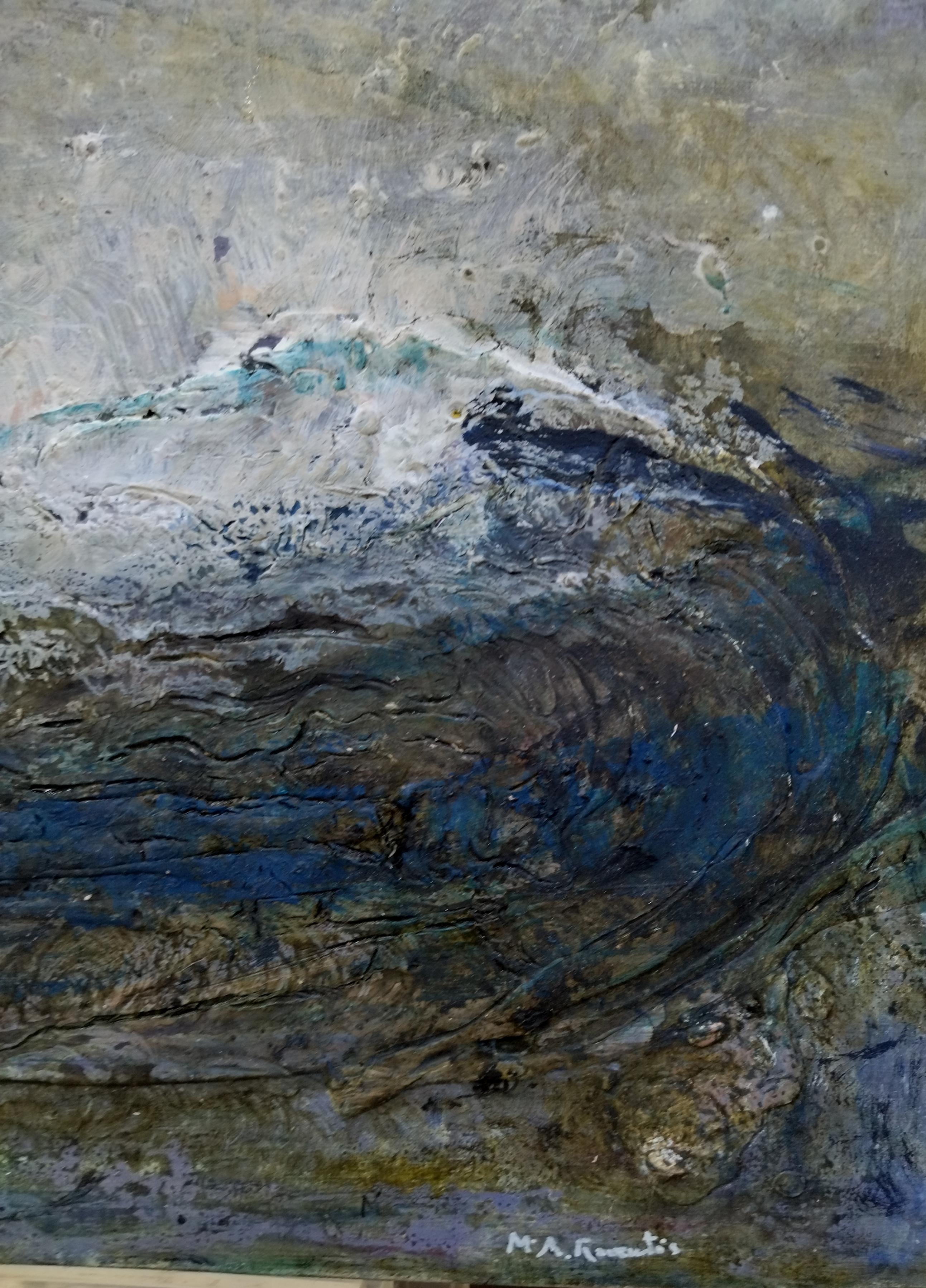 Raventos.  Square. Green PAISAJE  original abstract mixed media painting For Sale 1