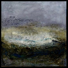 Raventos. Square. Green PAISAJE original abstract mixed media painting