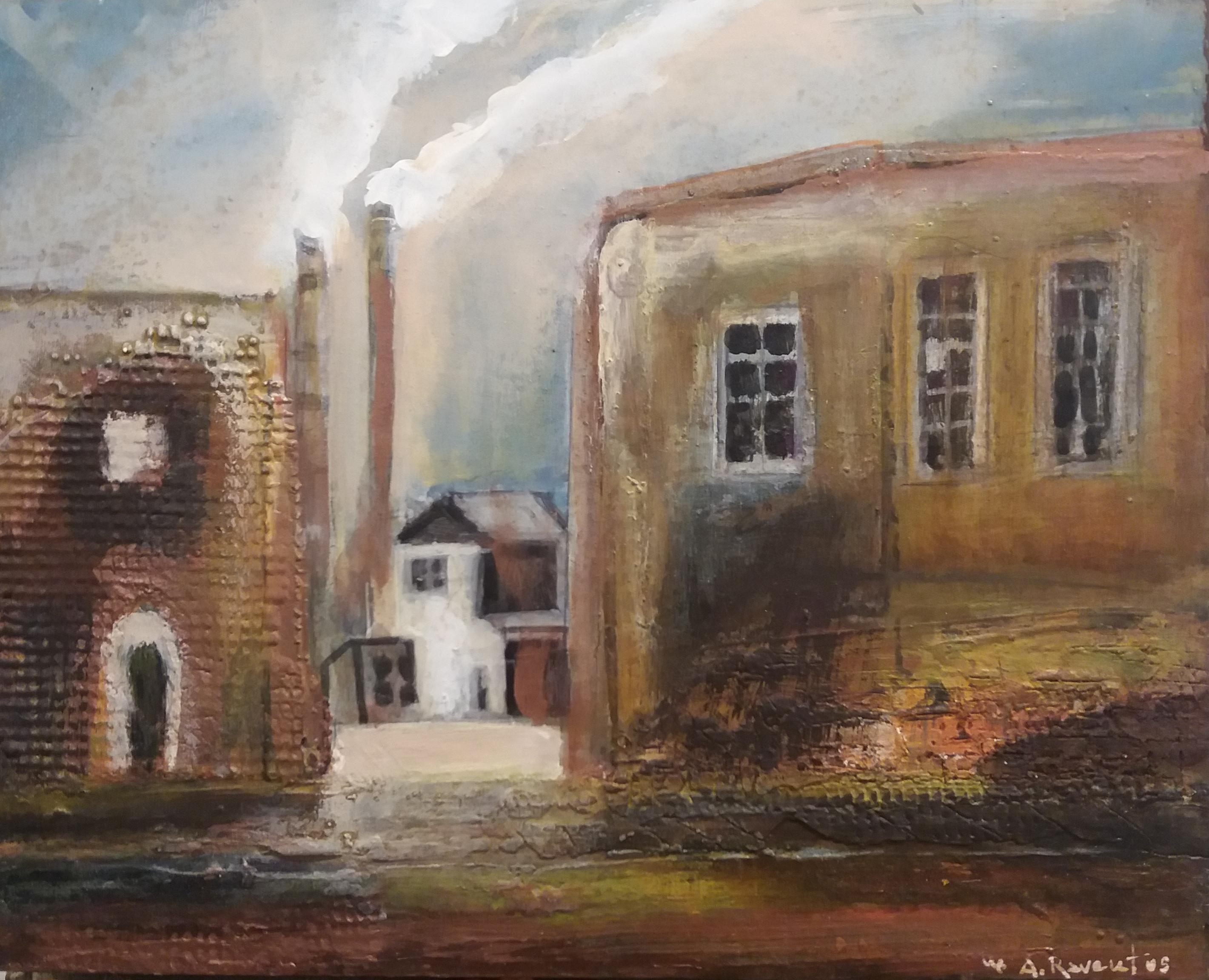 Raventos    Calle Barcelona. pintura acrílica original - Landscape Painting Negro de Maria Asuncion Raventos
