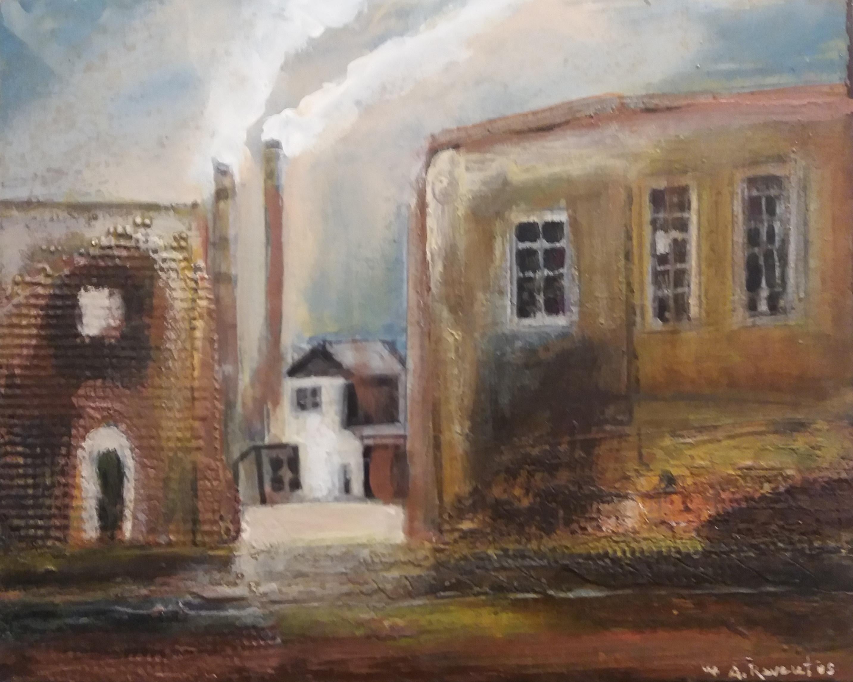 Barcelona. pintura acrílica original
Raventos se formó en la elitista Escuela de Bellas Artes Sant Jordi de Barcelona.
Raventós amplió sus estudios de grabado y litografía en el taller Friedlaender (París) y en el Instituto Smithsonian de Washington