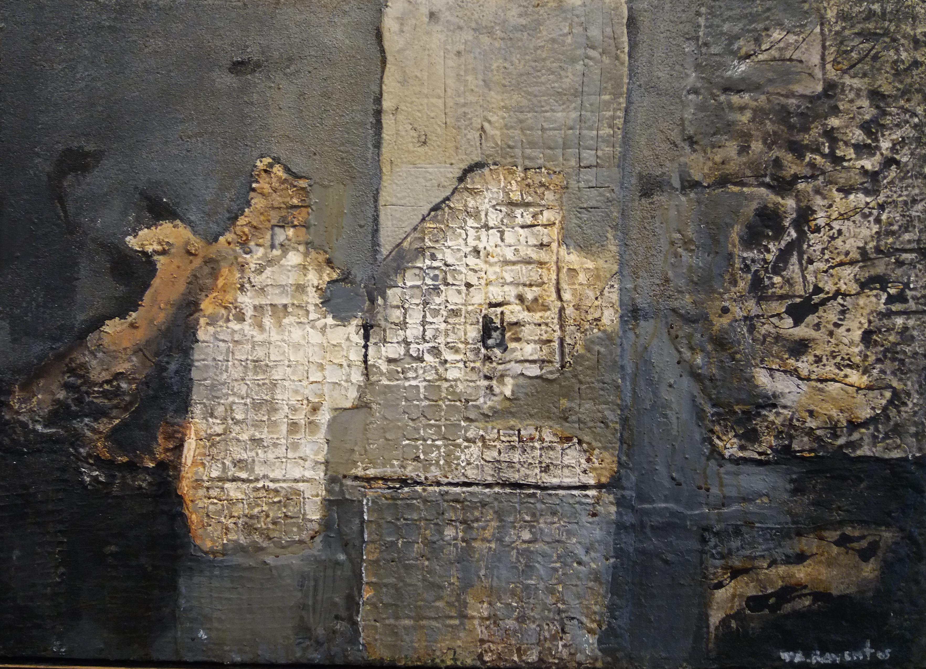 Raventos  Textures  Gray and Black  Barcelona original abstract - Painting by Maria Asuncion Raventos