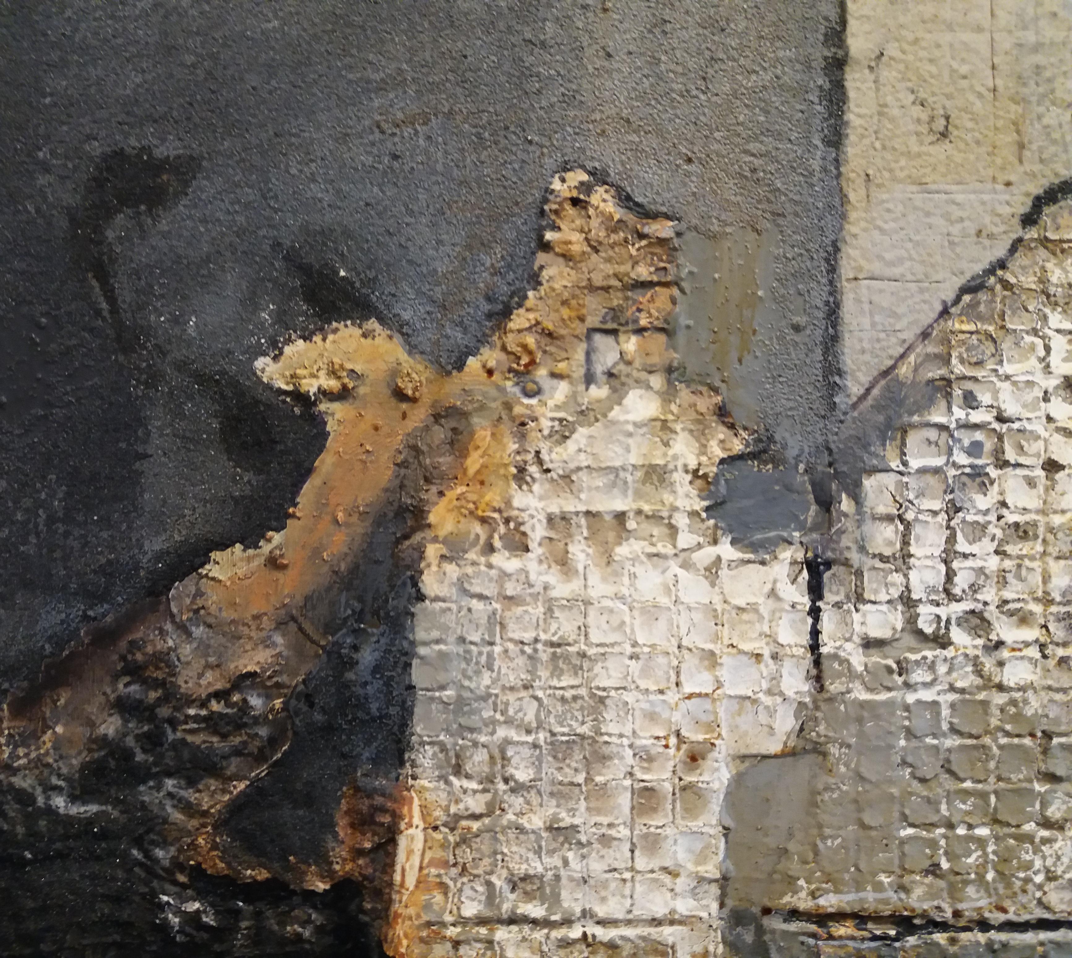 Raventos Textures  Gray and Black  Barcelona original abstract - Abstrait Painting par Maria Asuncion Raventos