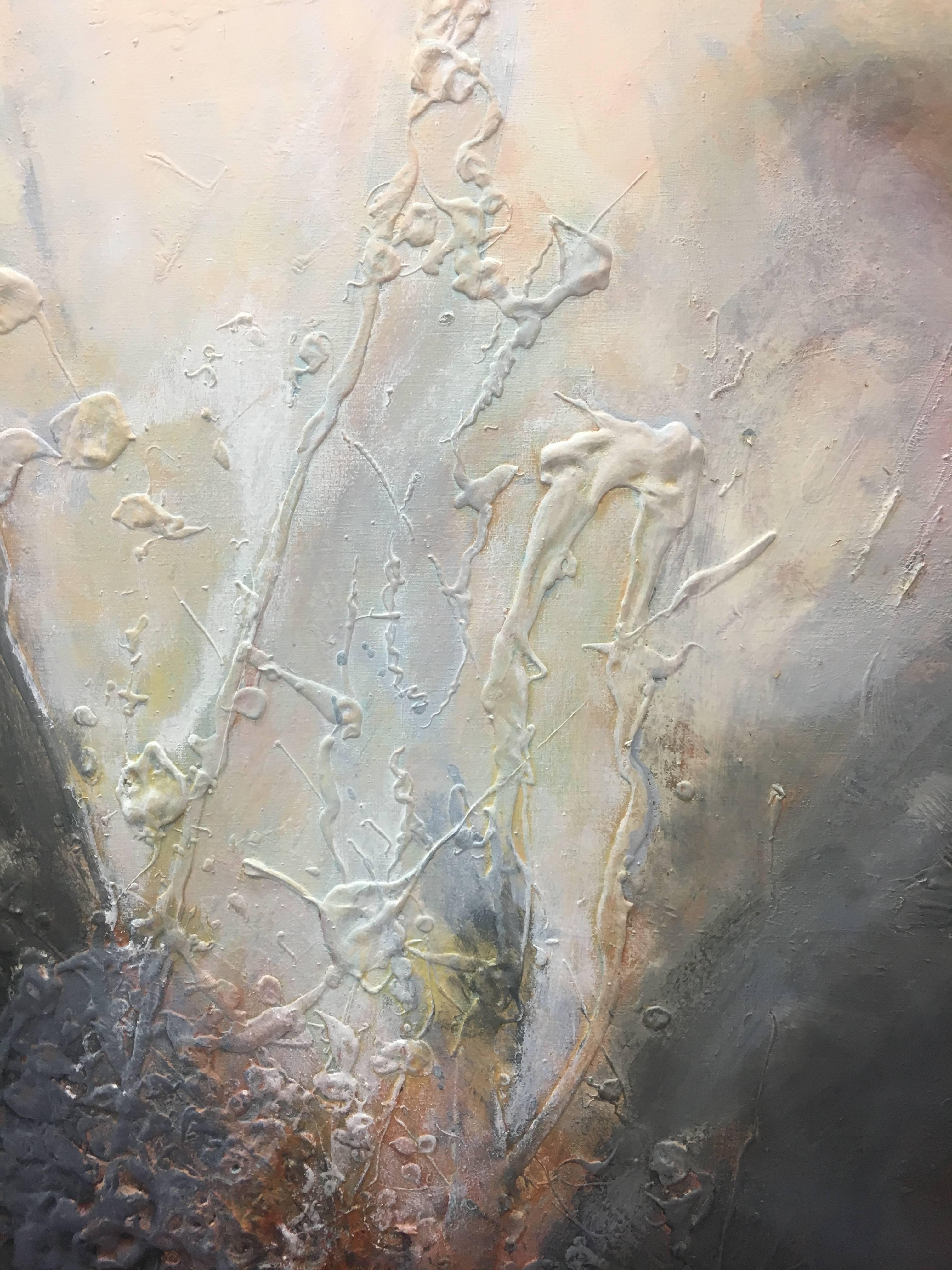 Raventos  Vertical  Big  original abstract mixed media painting - Abstract Painting by Maria Asuncion Raventos