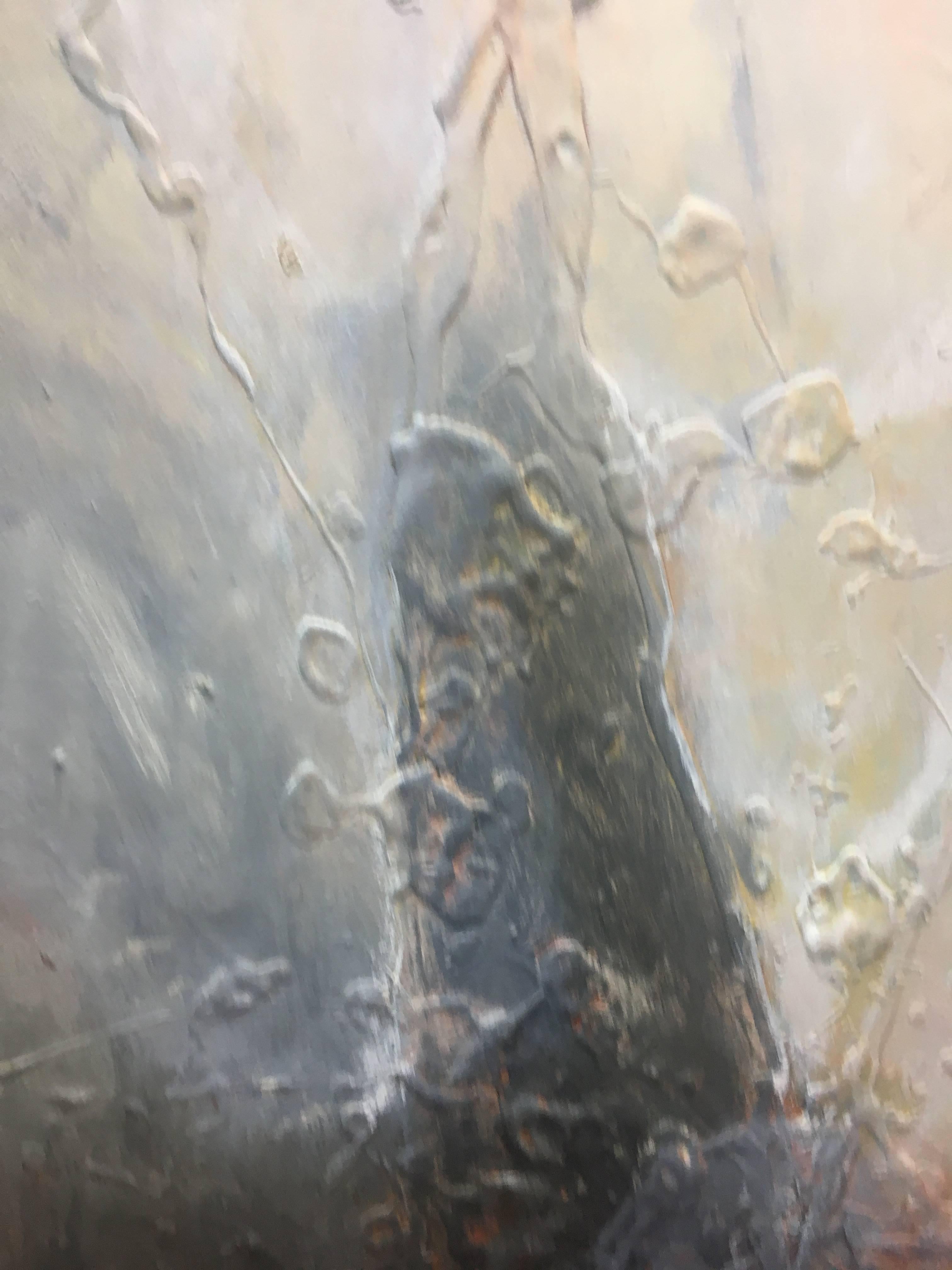 Raventos  Vertical  Big  original abstract mixed media painting - Black Abstract Painting by Maria Asuncion Raventos