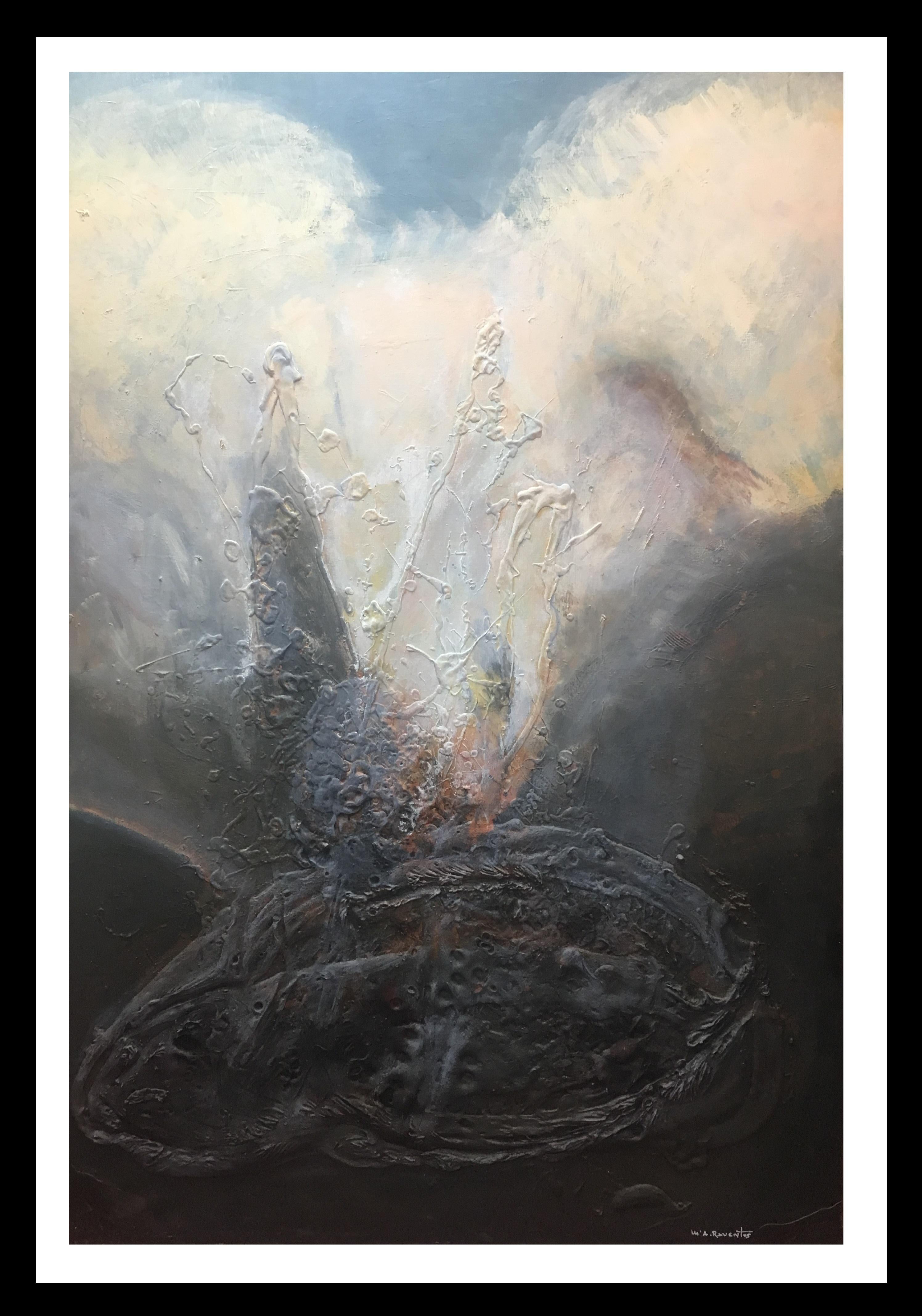 Maria Asuncion Raventos Abstract Painting - Raventos  Vertical  Big  original abstract mixed media painting