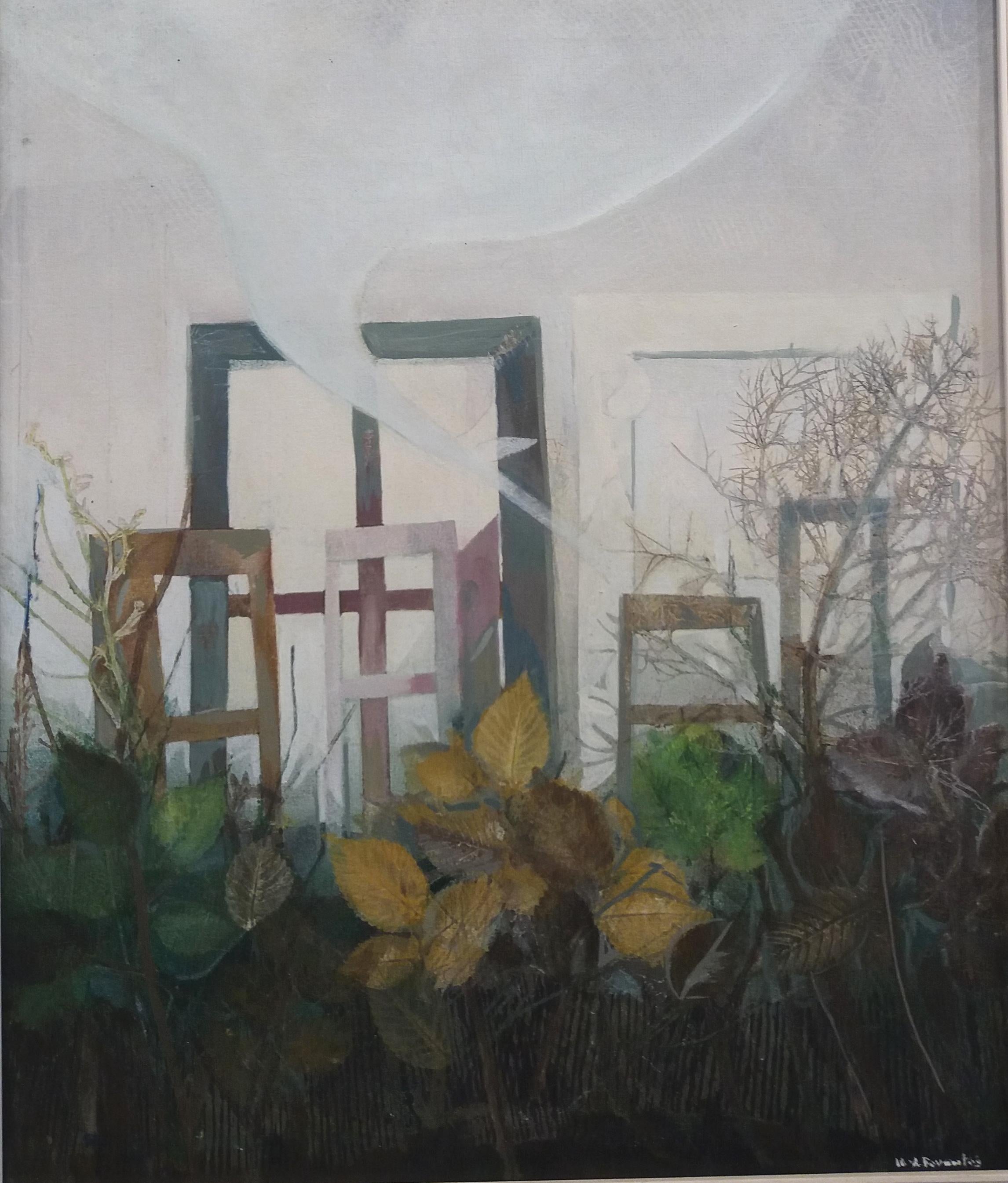 Raventos   Vertical  Green  Window original expressionist acrylic painting - Painting de Maria Asuncion Raventos