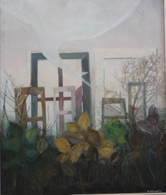 Raventos   Vertical  Green  Window original expressionist acrylic painting