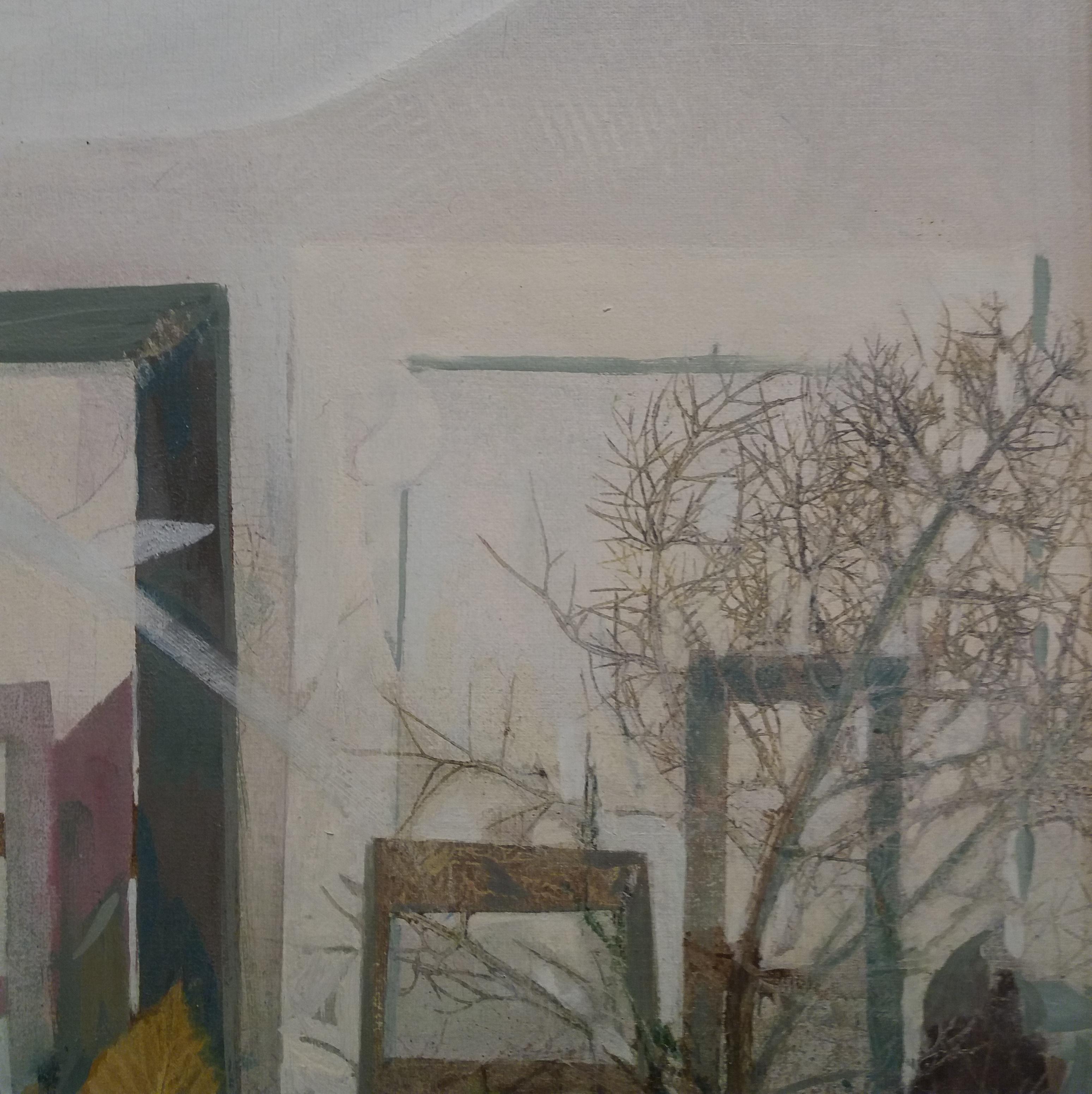 Raventos   Vertical  Green  Window original expressionist acrylic painting en venta 2