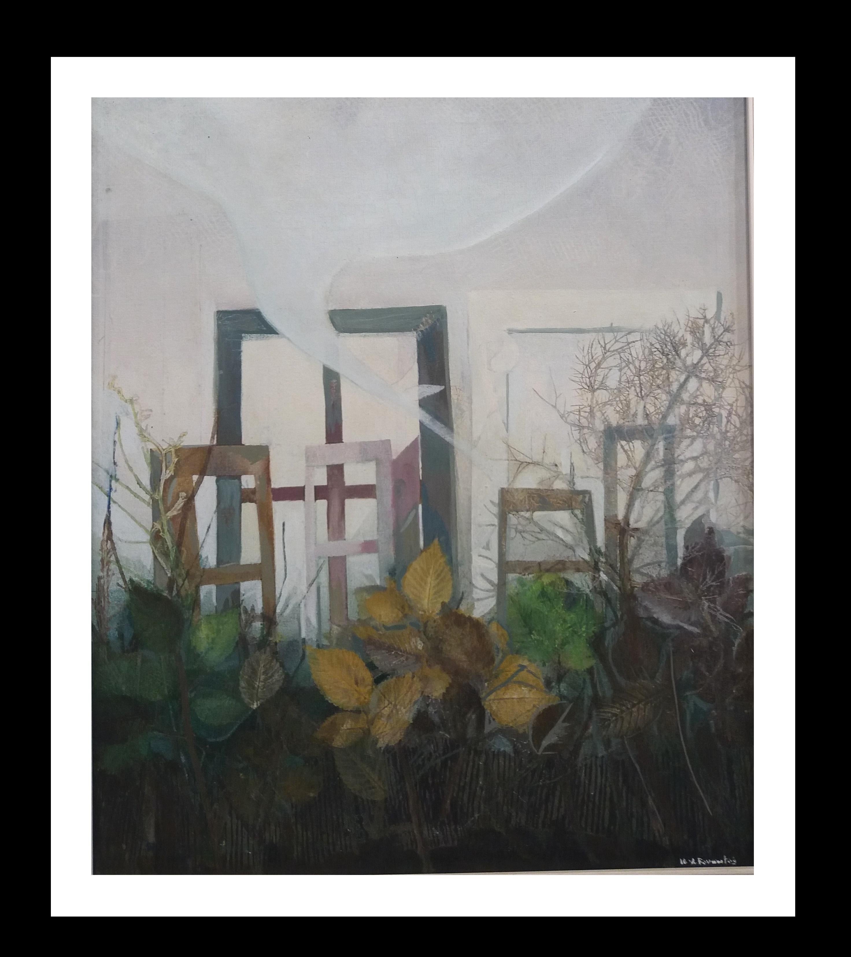 Maria Asuncion Raventos Landscape Painting -  Raventos  Vertical  Green  Window original expressionist acrylic painting