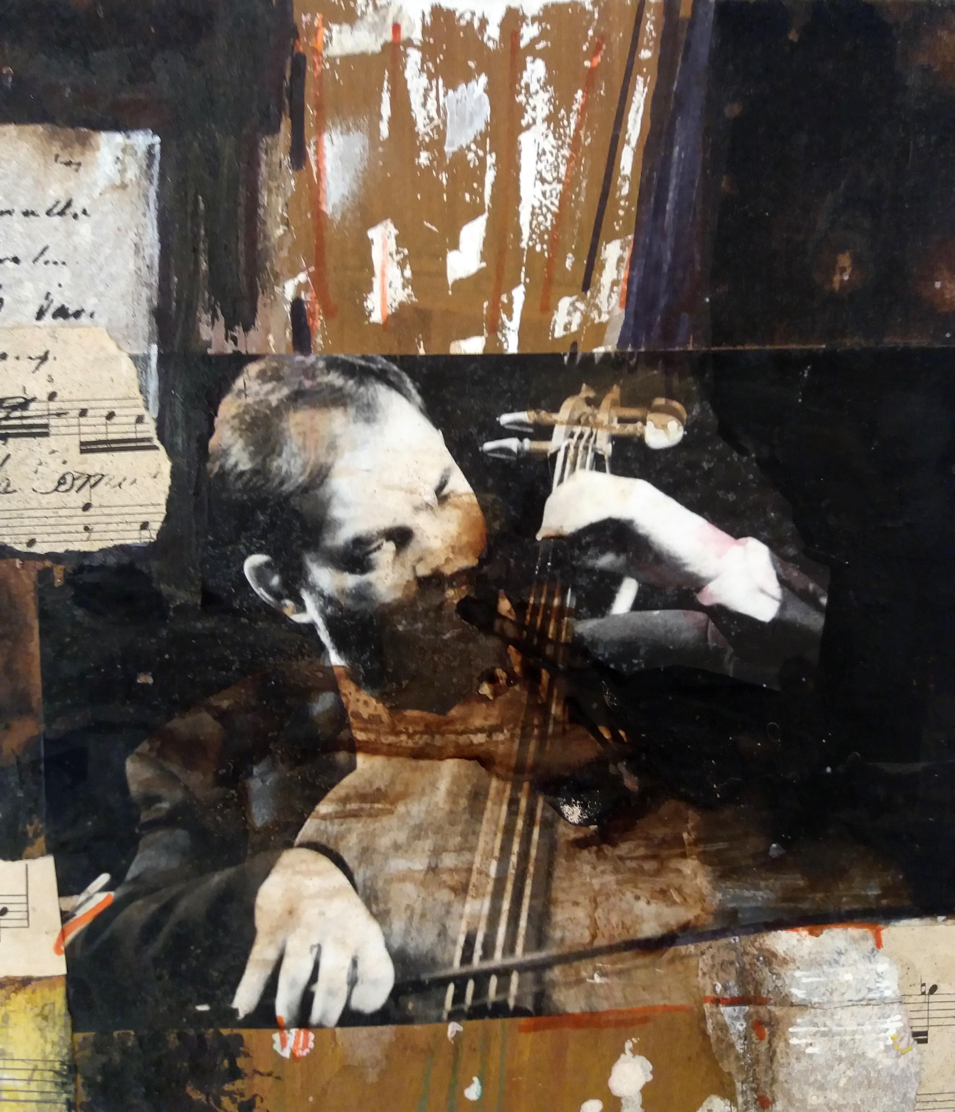 Raventos   Vertical Musics original expressionist acrylic  little - Expressionist Painting by Maria Asuncion Raventos