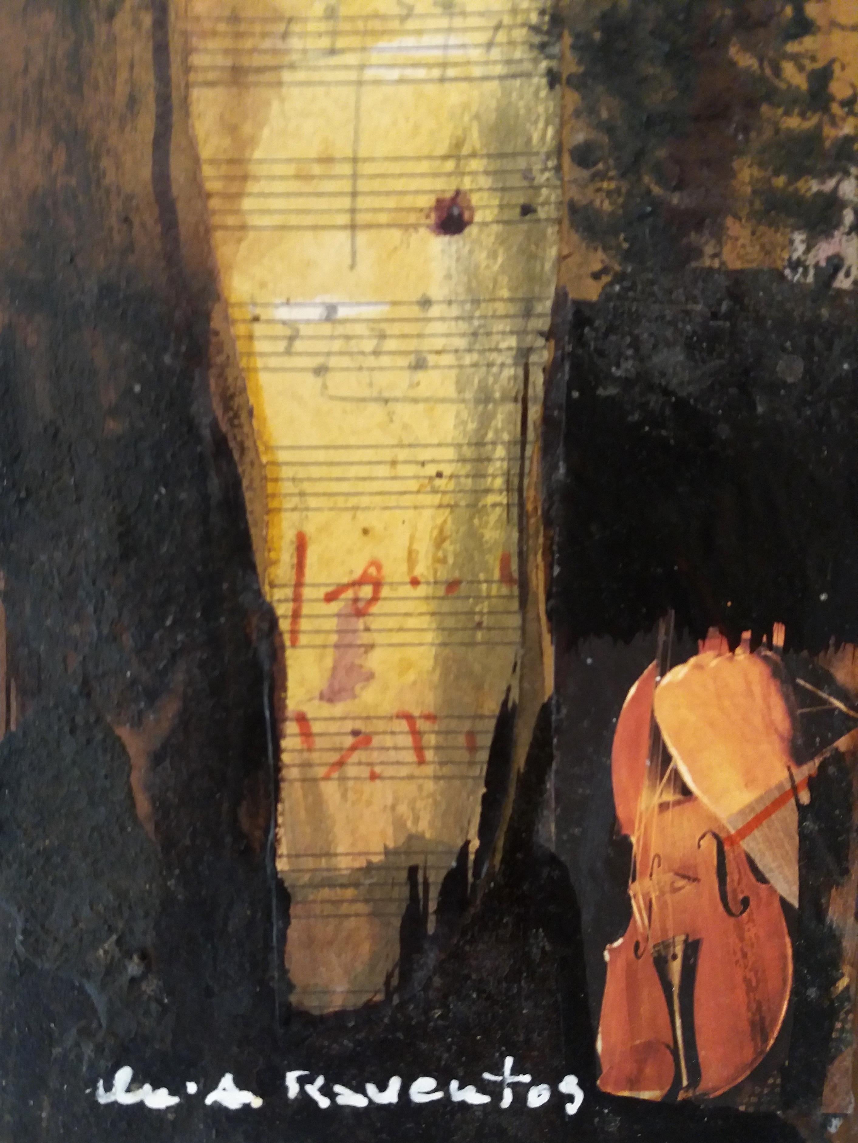 Raventos   Vertical Musics, acrilico espressionista originale  poco - Interior Painting Nero di Maria Asuncion Raventos