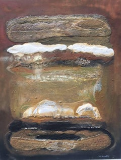 Raventos Vertical White Ocher original abstract mixed media painting