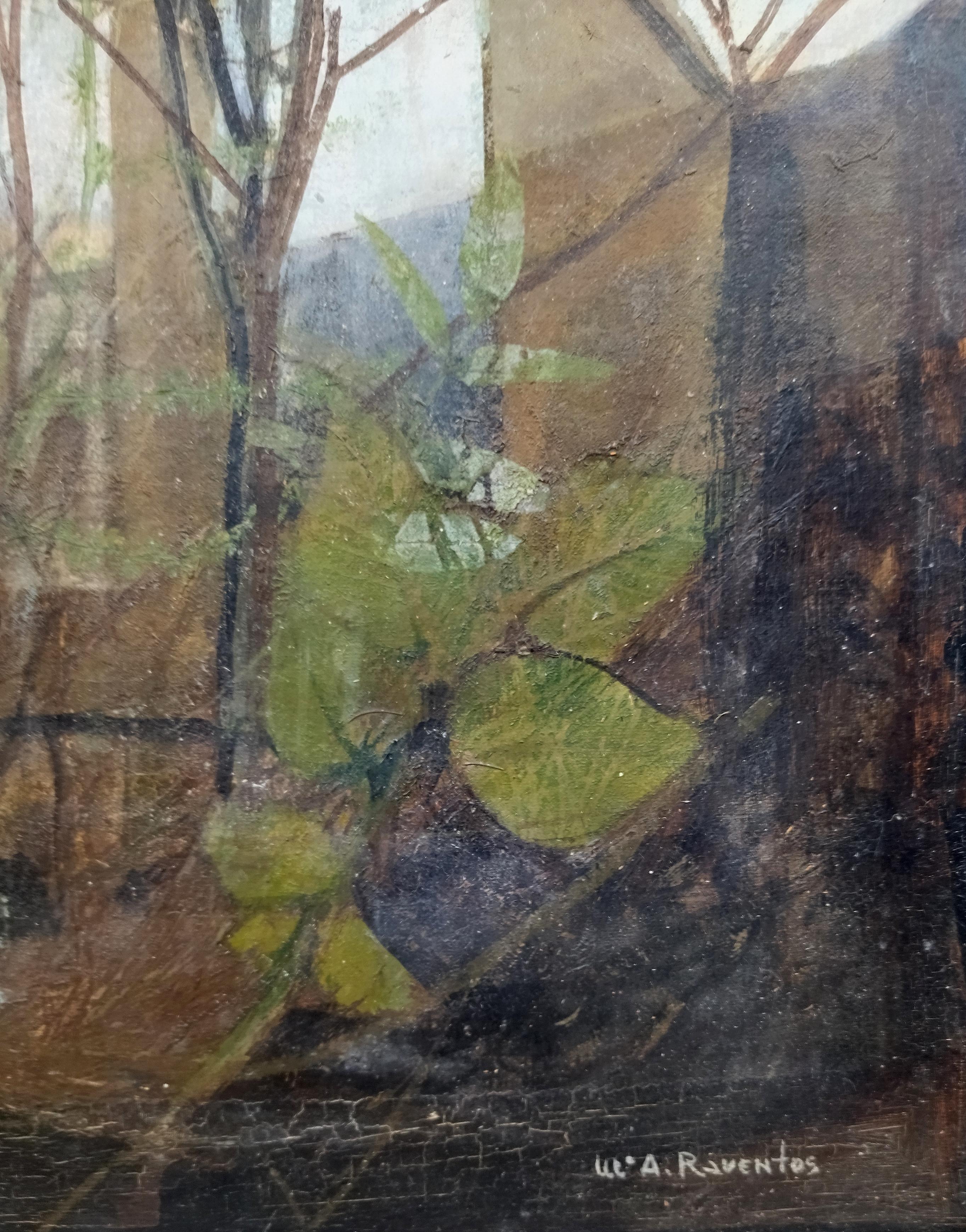 RAVENTOS  Winds Windows   Garten  Grünes Original abstraktes Mixed-Media-Design im Angebot 1