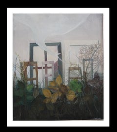 Raventos Vertical Green Window original expressionist acrylic painting