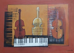 "Violines" original expressionist mixed media acrylic painting